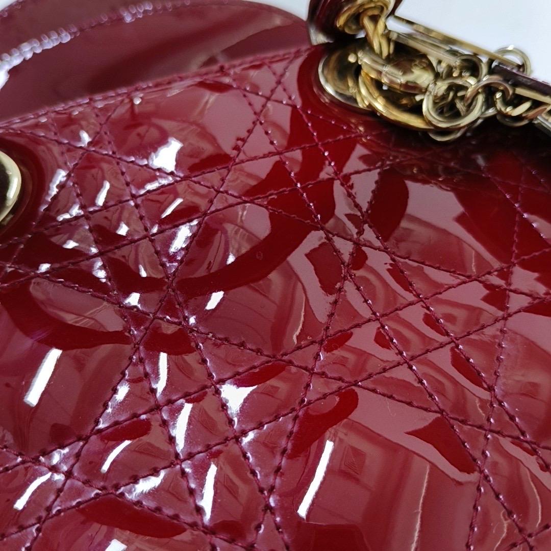 Lady Dior Mini Red Patent Leather Gold HW Chain Strap 2