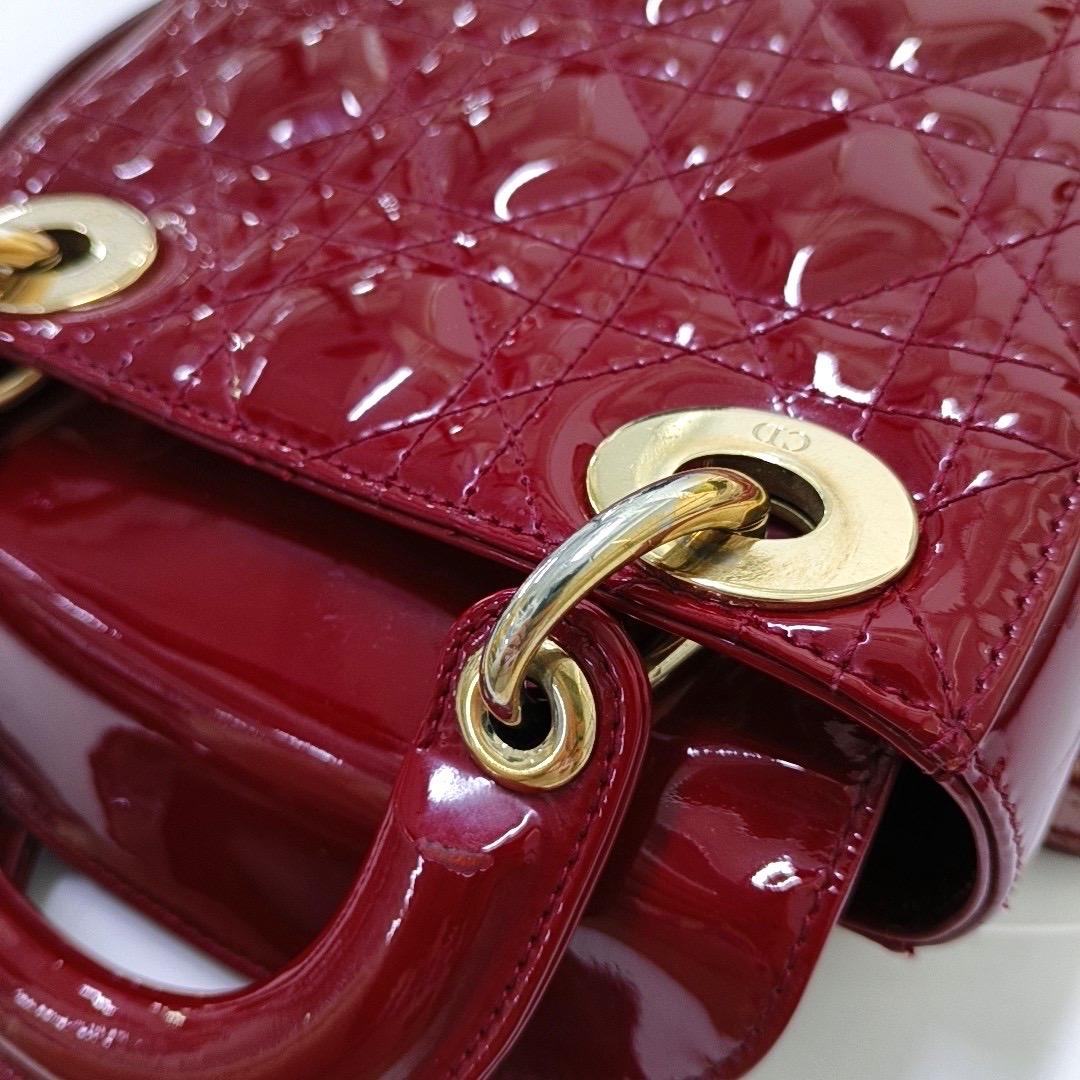 Lady Dior Mini Red Patent Leather Gold HW Chain Strap 4
