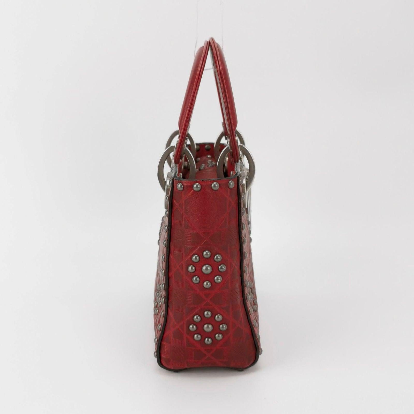 Brown Lady Dior Mini Red Studded Flower Bag 2017 Dior Cruise Collection