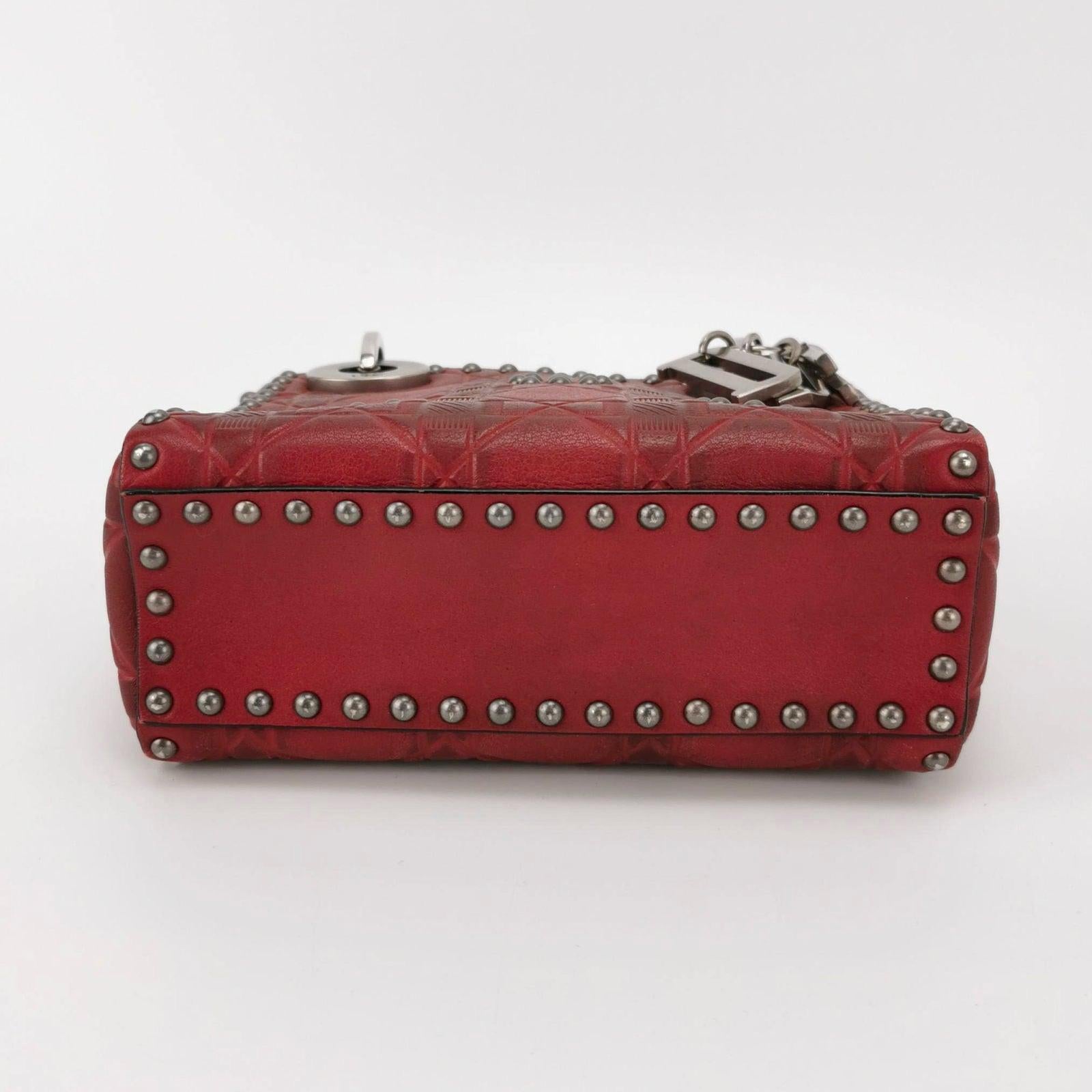 Women's Lady Dior Mini Red Studded Flower Bag 2017 Dior Cruise Collection