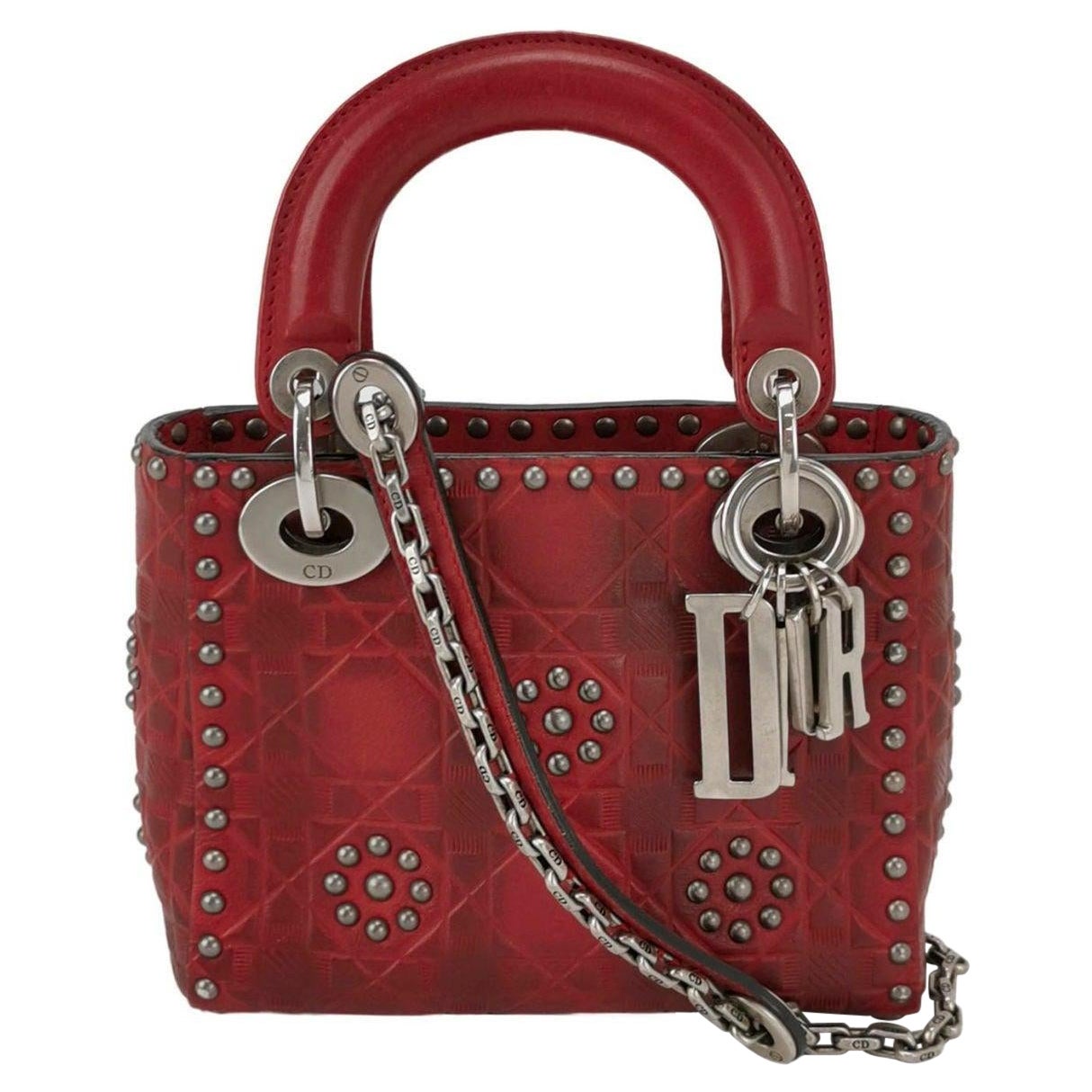 Lady Dior Mini Red Studded Flower Bag 2017 Dior Cruise Collection
