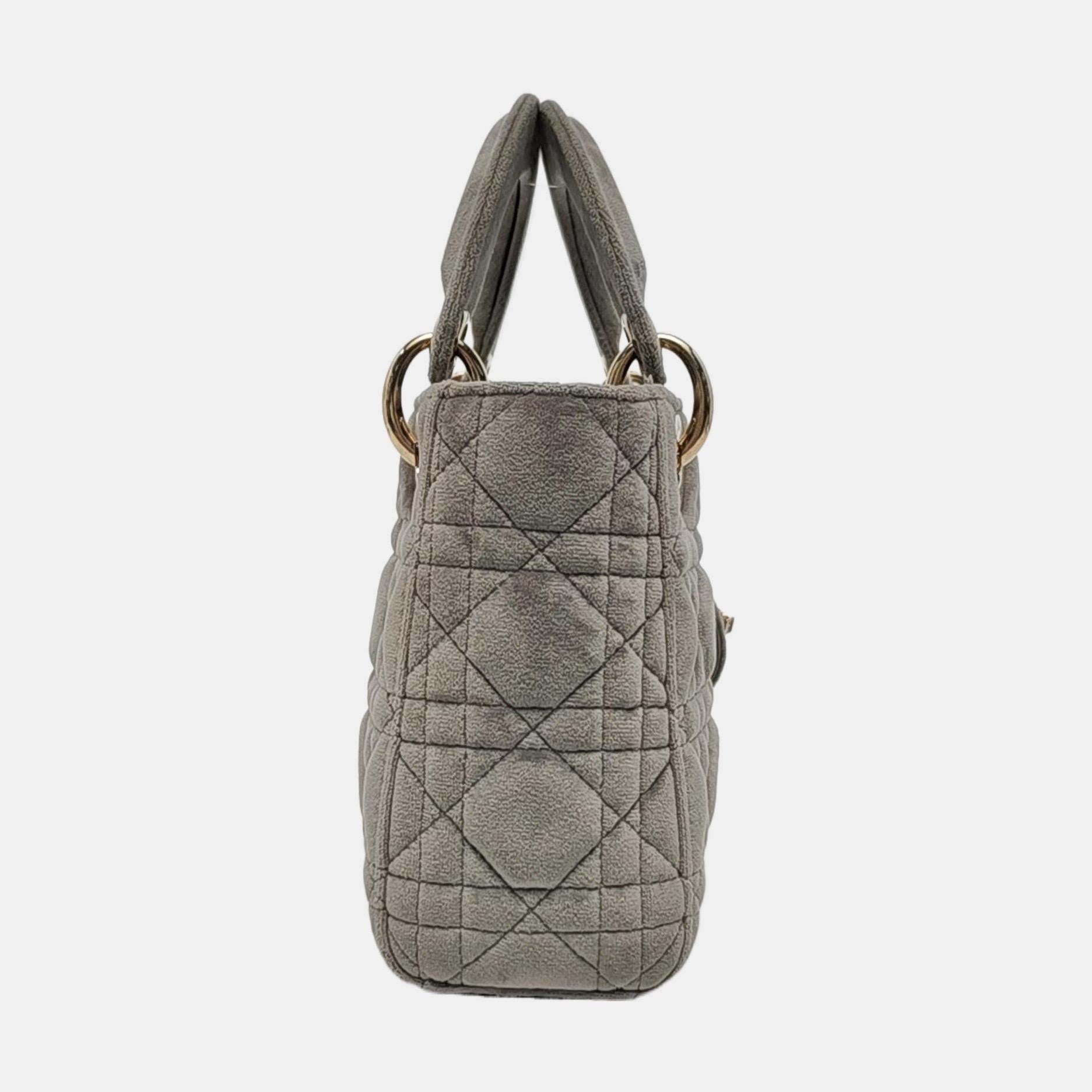 Lady Dior Mini velours gris Cannage or Bracelet en chaîne Excellent état - En vente à AUBERVILLIERS, FR