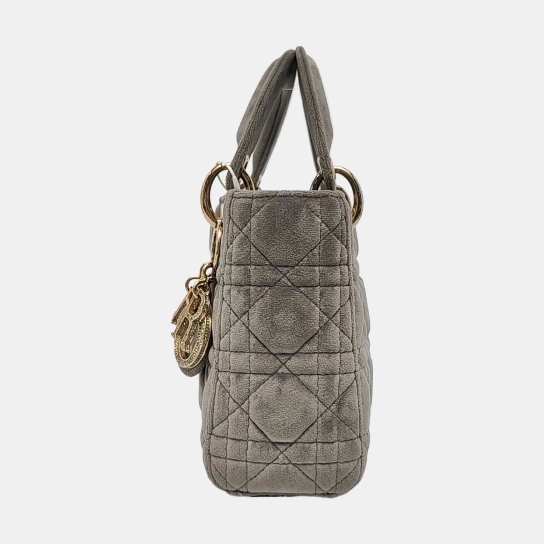 Lady Dior Mini velours gris Cannage or Bracelet en chaîne Pour femmes en vente