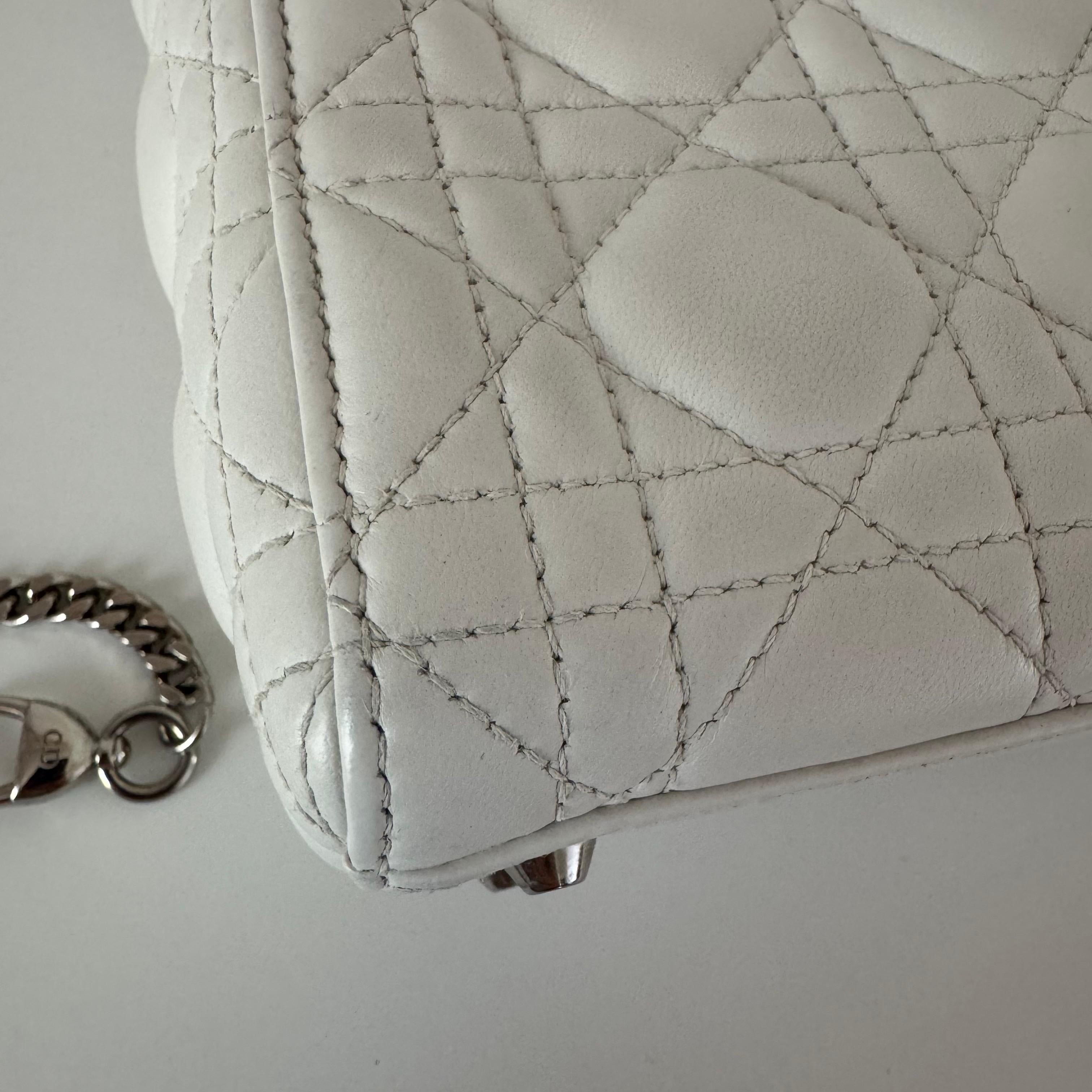 Lady Dior Mini White Lambskin Leather Silver HW Chain Strap 2018 5