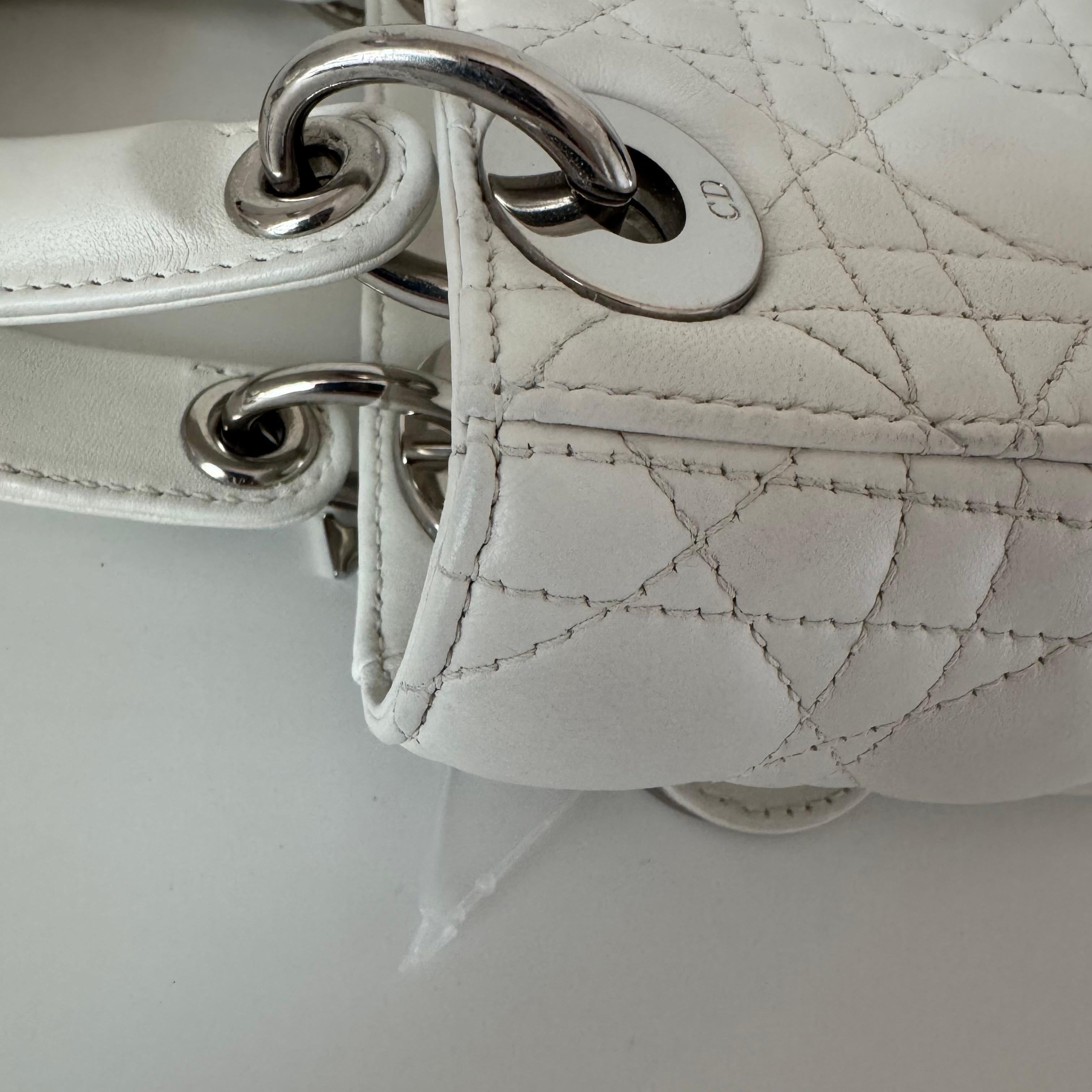 Lady Dior Mini White Lambskin Leather Silver HW Chain Strap 2018 7