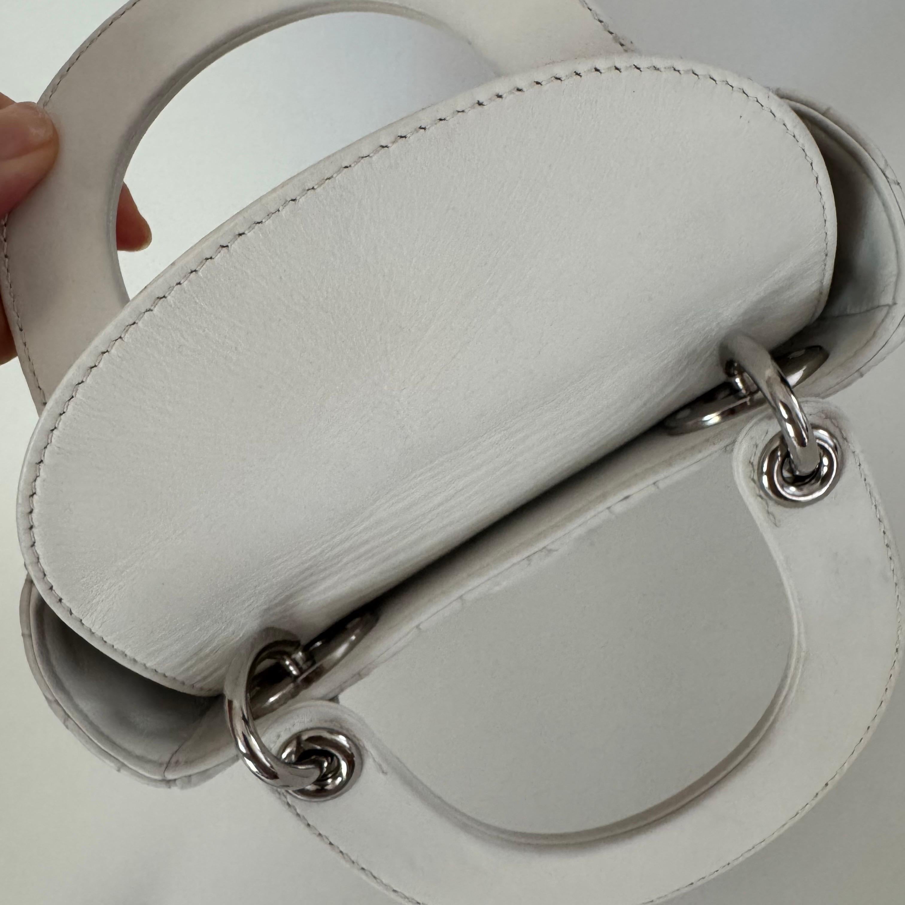 Lady Dior Mini White Lambskin Leather Silver HW Chain Strap 2018 10