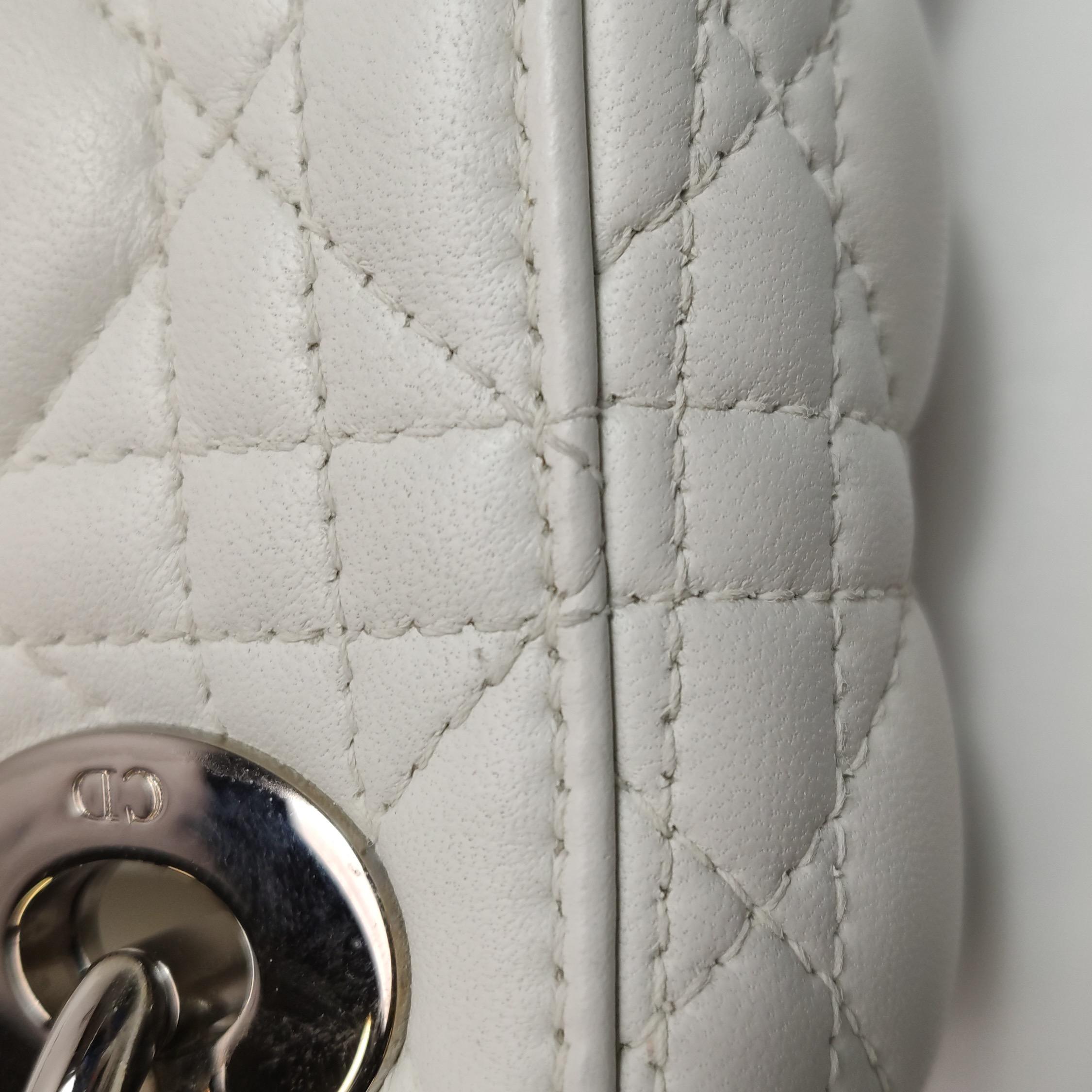 Lady Dior Mini White Lambskin Leather Silver HW Chain Strap 2018 10