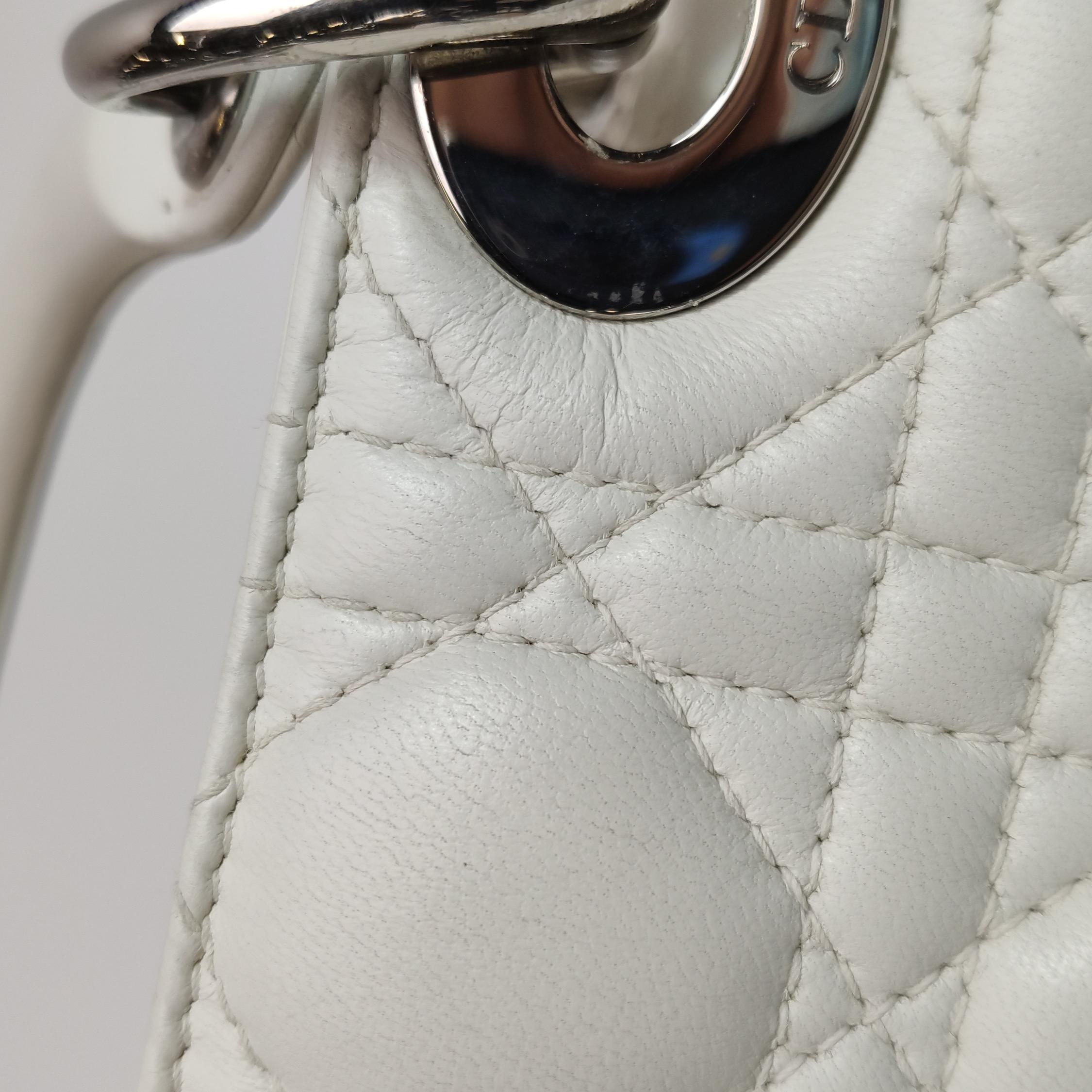 Lady Dior Mini White Lambskin Leather Silver HW Chain Strap 2018 13
