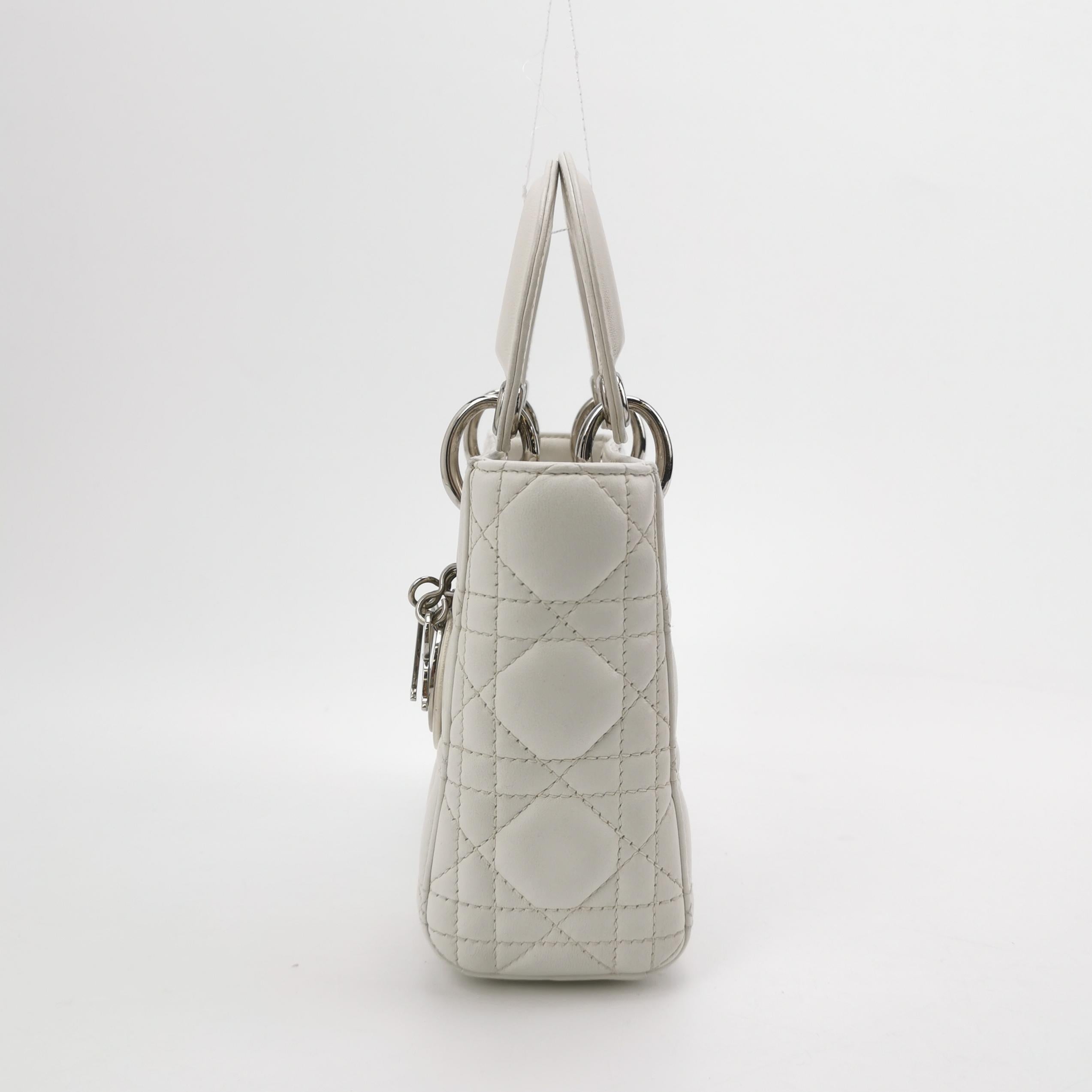 Gray Lady Dior Mini White Lambskin Leather Silver HW Chain Strap 2018