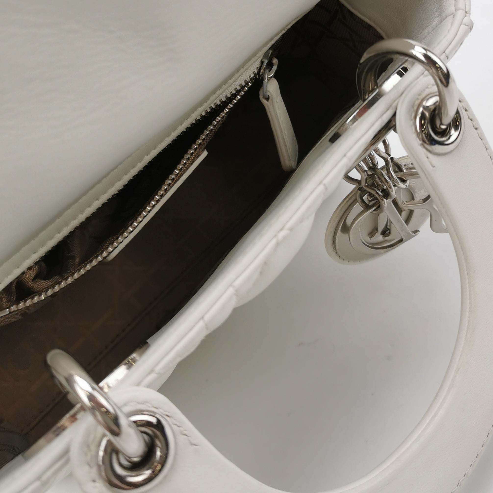 Women's Lady Dior Mini White Lambskin Leather Silver HW Chain Strap 2018