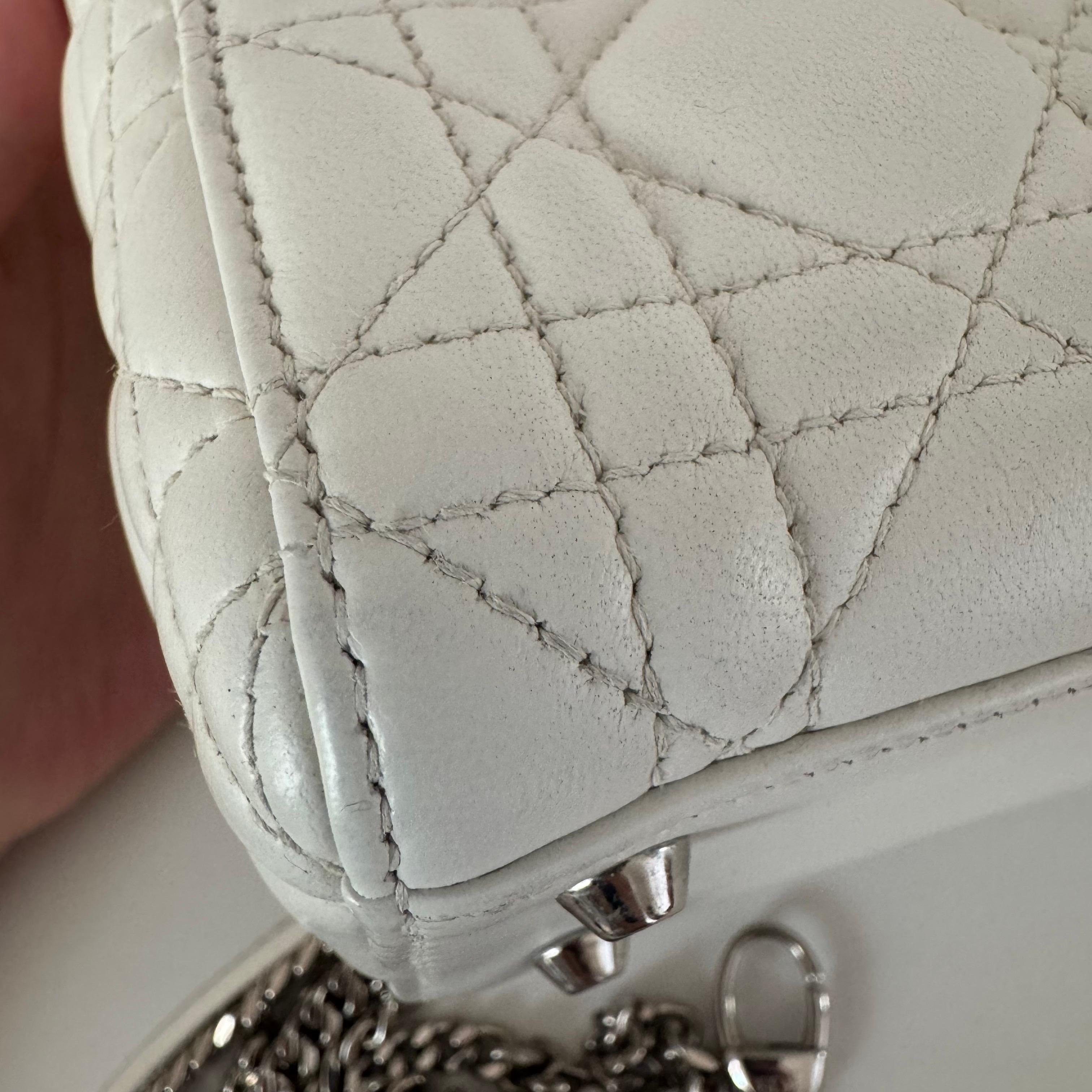 Lady Dior Mini White Lambskin Leather Silver HW Chain Strap 2018 2
