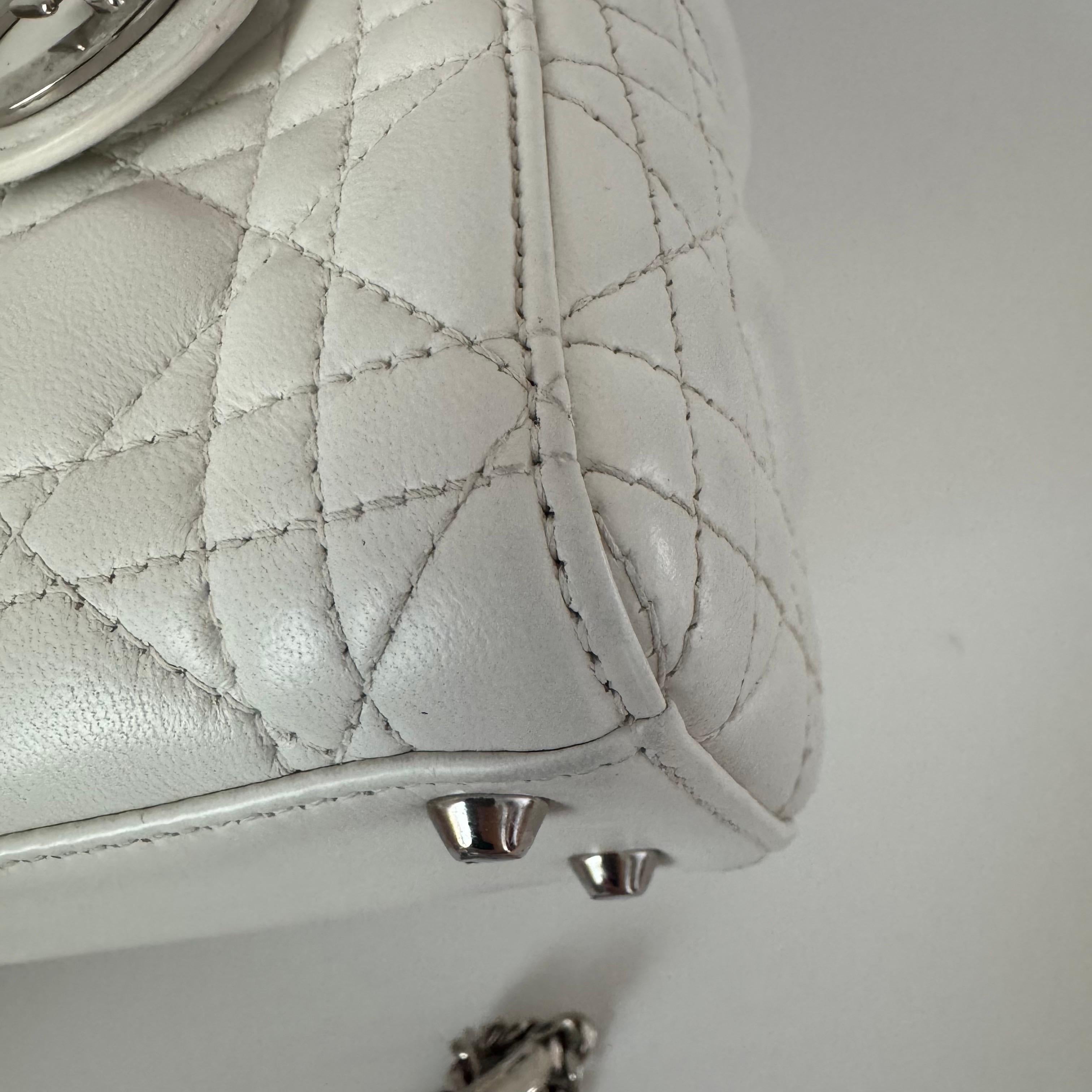 Lady Dior Mini White Lambskin Leather Silver HW Chain Strap 2018 3