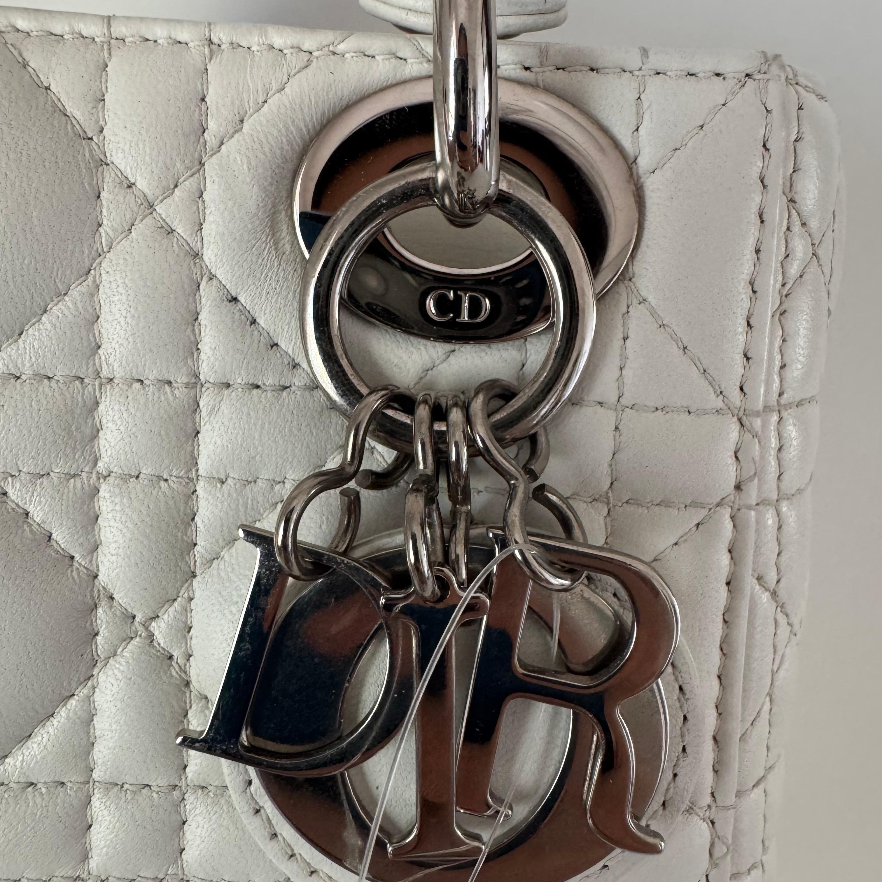Lady Dior Mini White Lambskin Leather Silver HW Chain Strap 2018 4