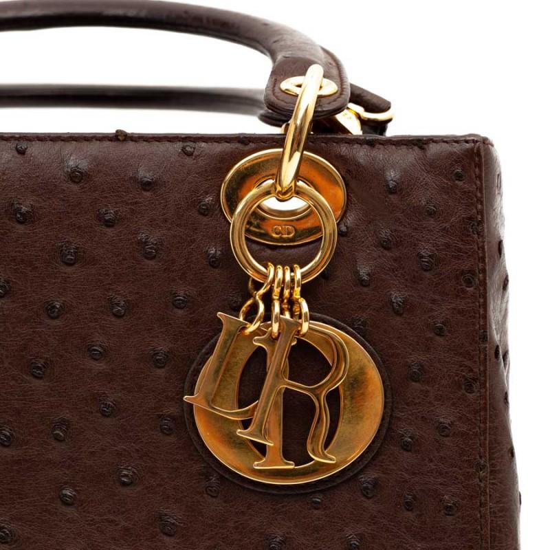Black Lady Dior Ostrich Cocoa Brown Handbag