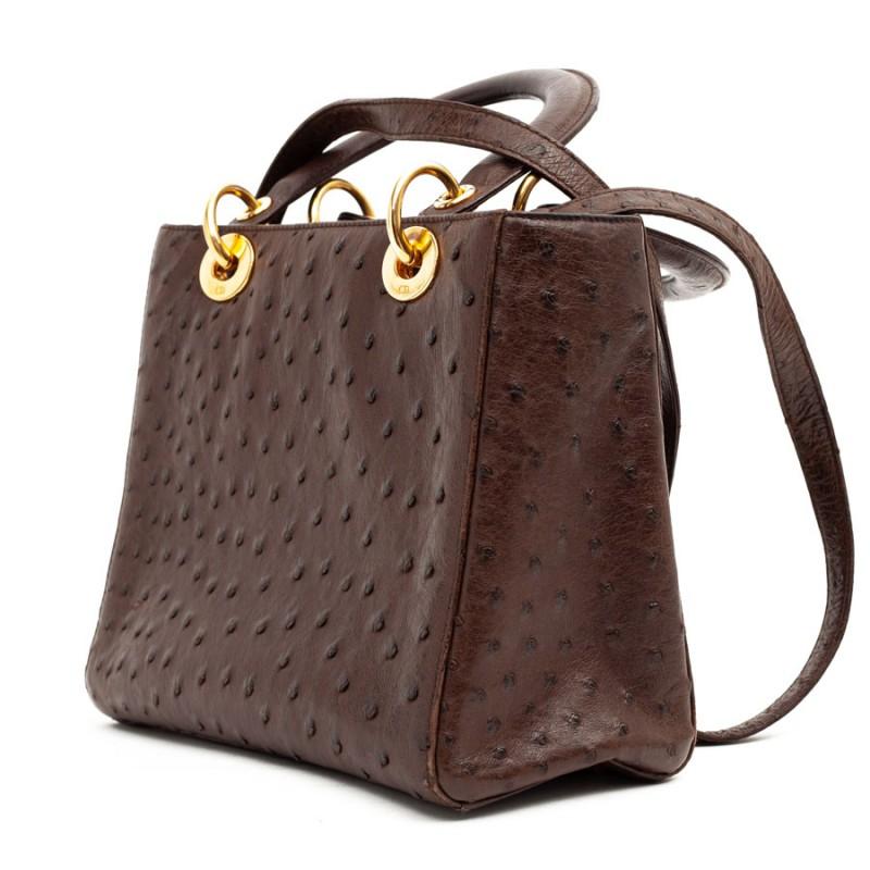 Women's Lady Dior Ostrich Cocoa Brown Handbag