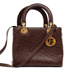 Lady Dior Ostrich Cocoa Brown Handbag