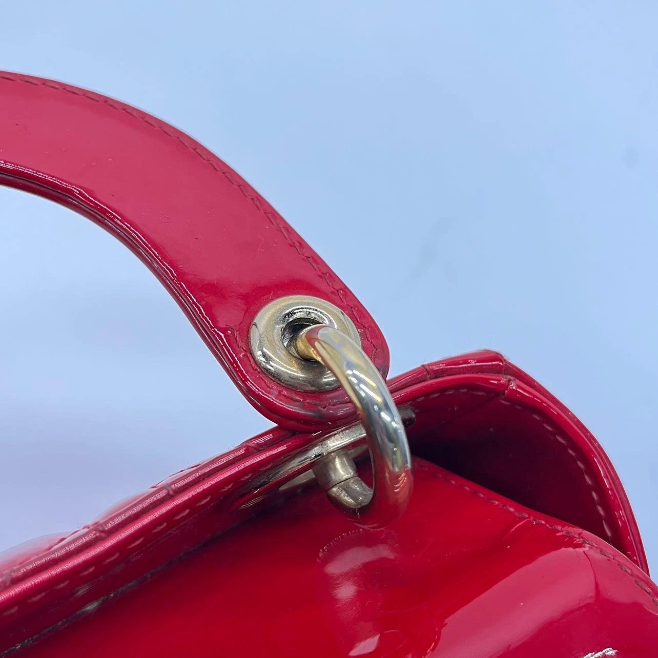 Lady Dior Patent Leather Red Mini handbag with gold hardware 7