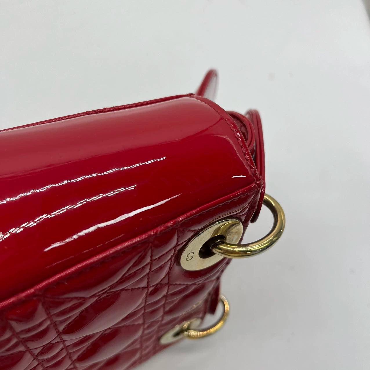 Lady Dior Patent Leather Red Mini handbag with gold hardware 9