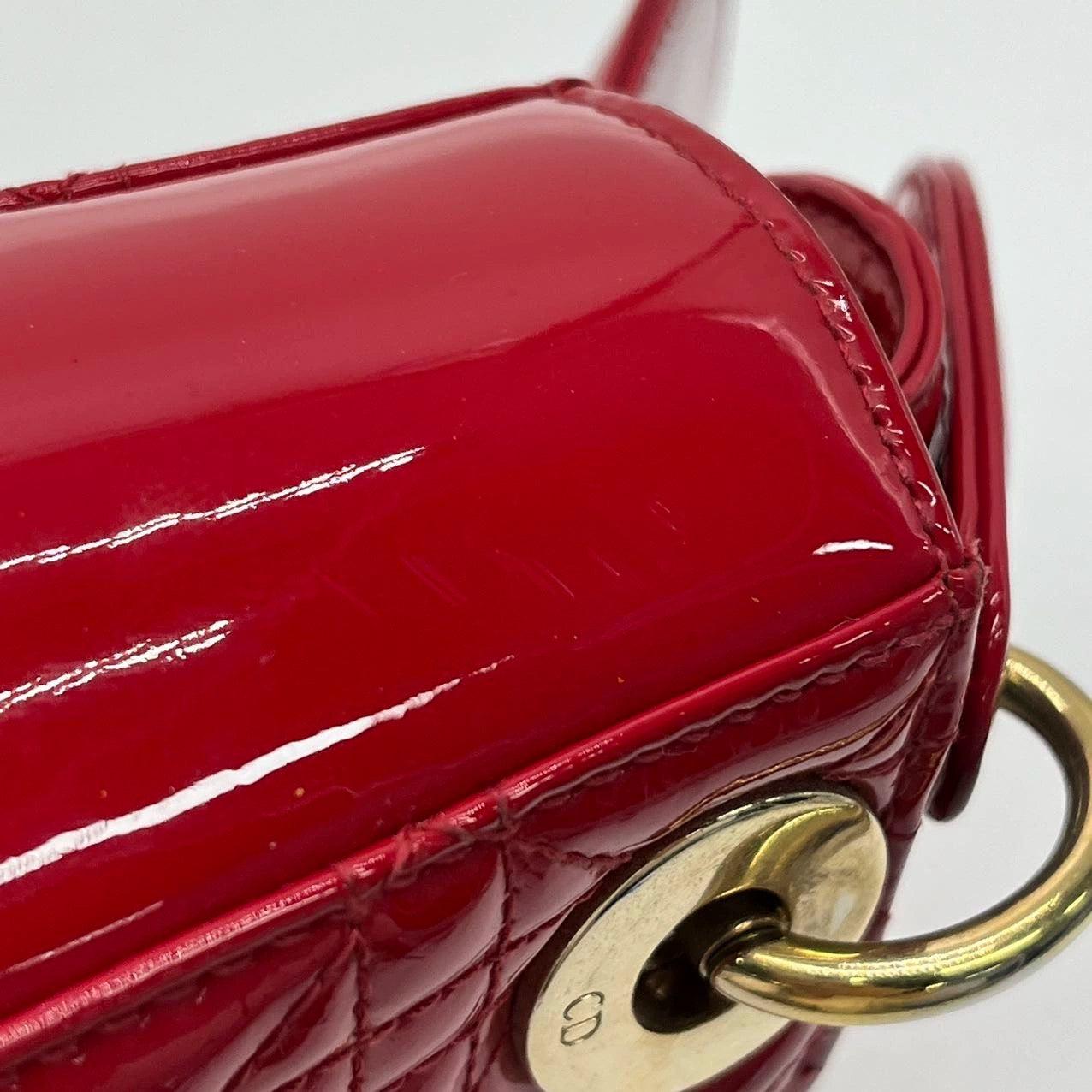 Lady Dior Patent Leather Red Mini handbag with gold hardware 10