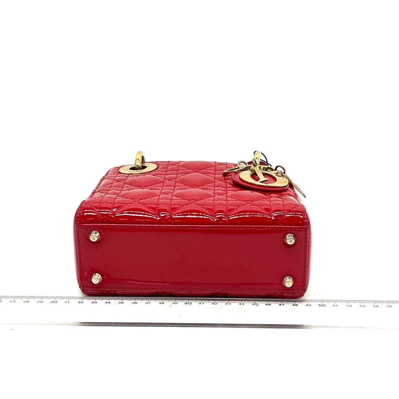 Women's Lady Dior Patent Leather Red Mini handbag with gold hardware