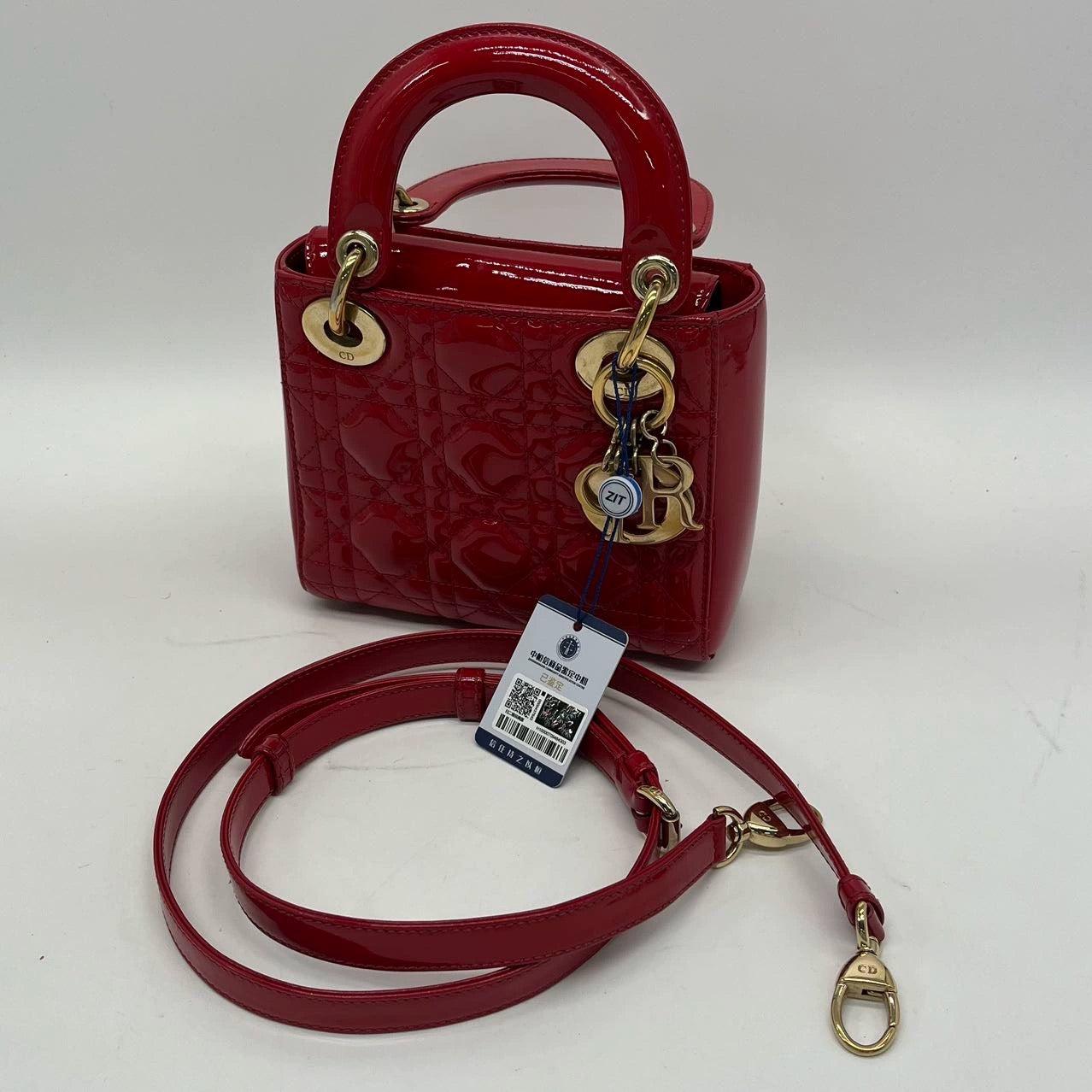 Lady Dior Patent Leather Red Mini handbag with gold hardware 1