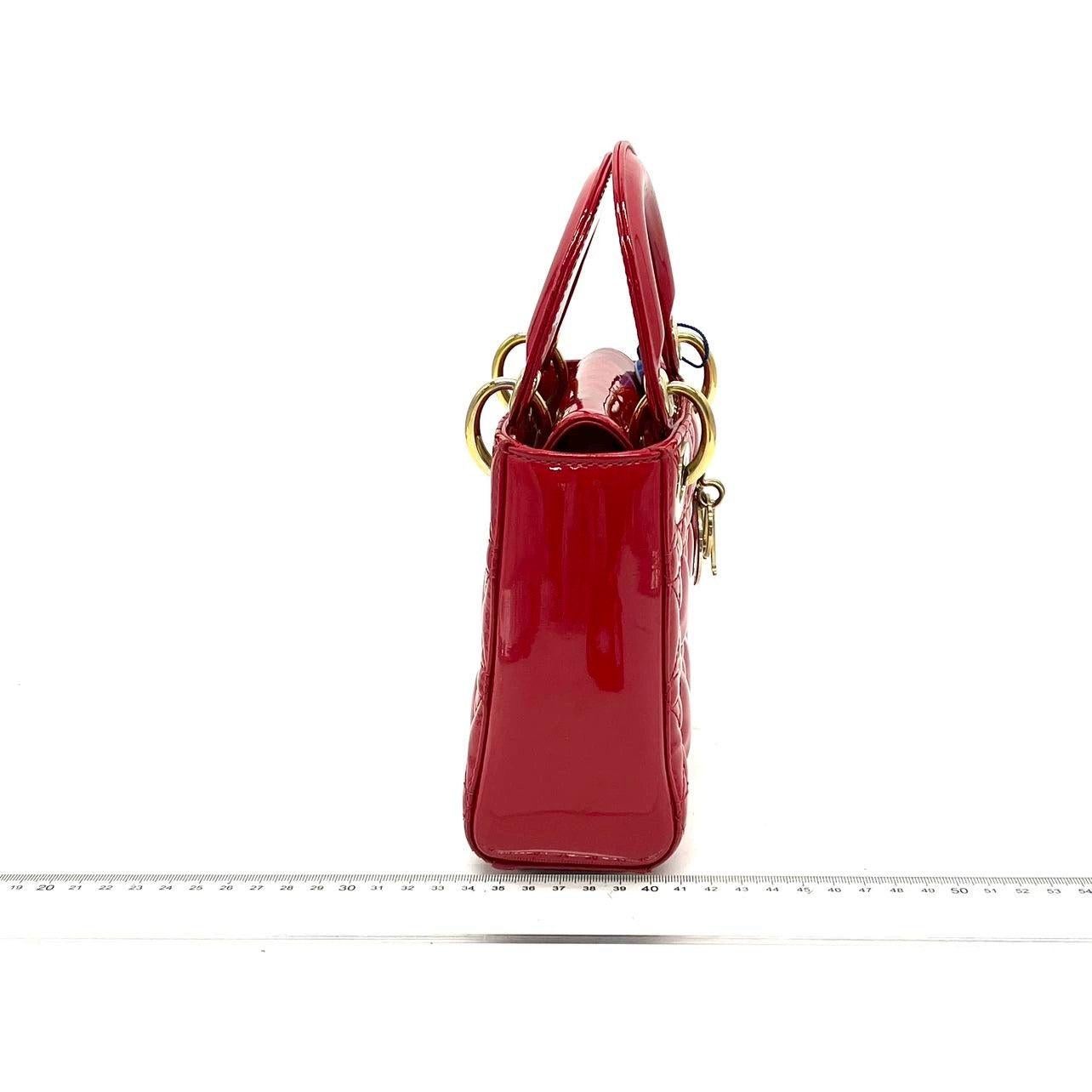 Lady Dior Patent Leather Red Mini handbag with gold hardware 2