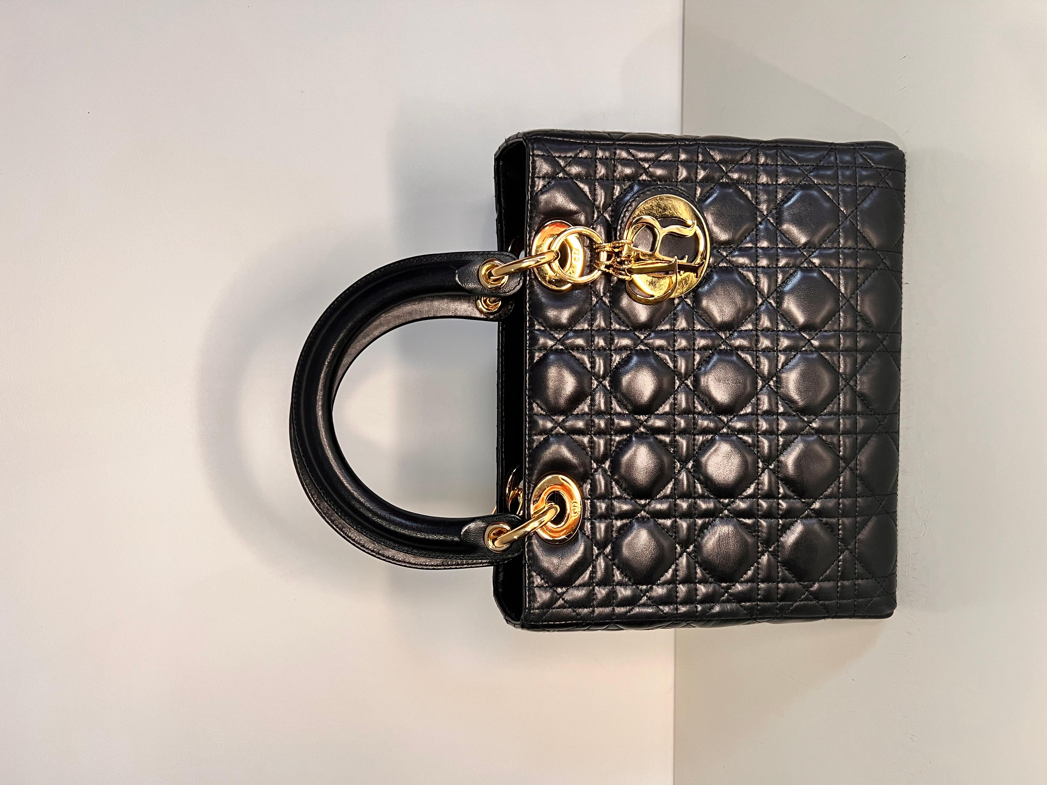 Lady DIOR quilted handbag with gold hardware, famously worn by Princess Diana  10