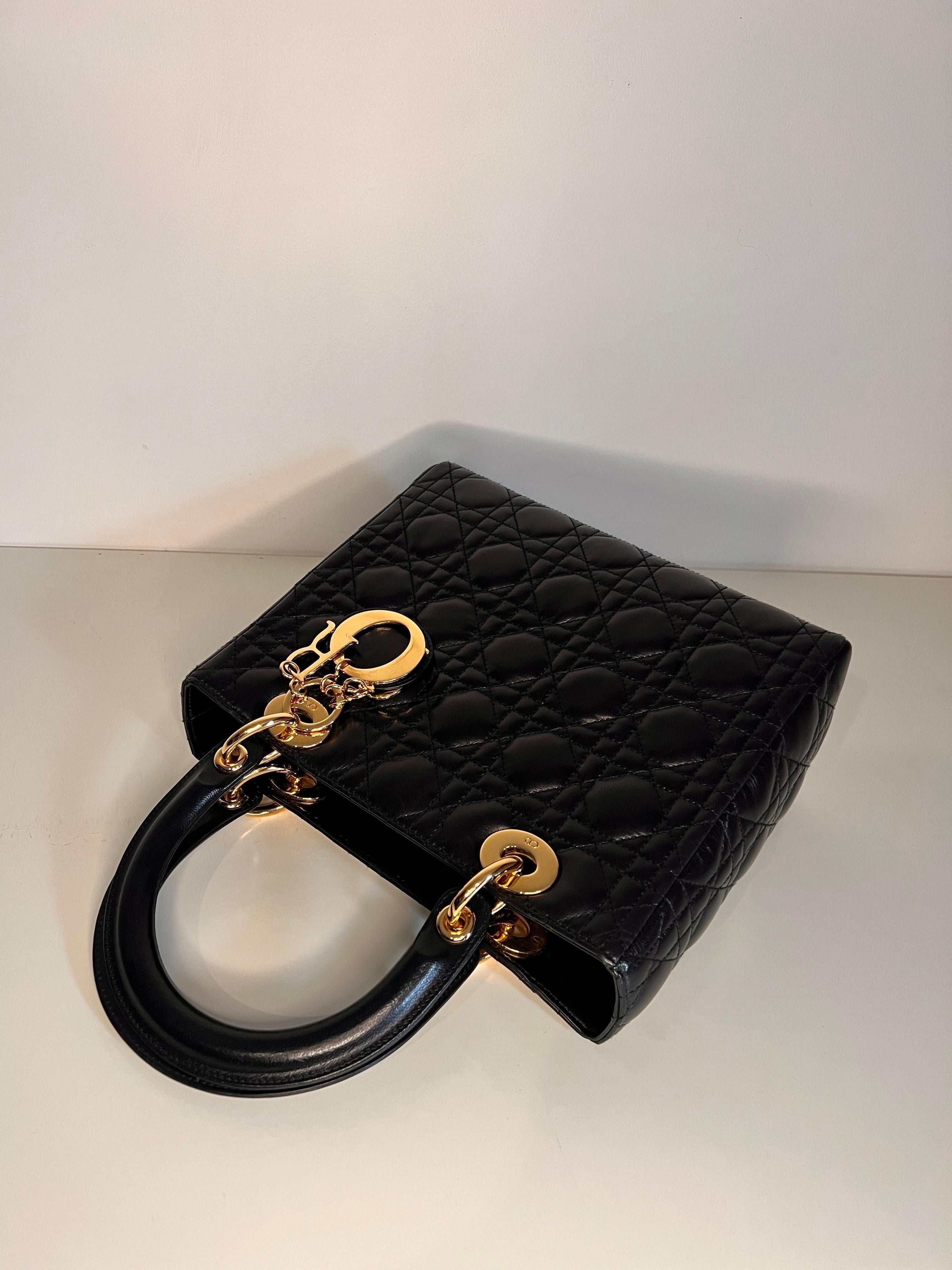 Lady DIOR quilted handbag with gold hardware, famously worn by Princess Diana  1