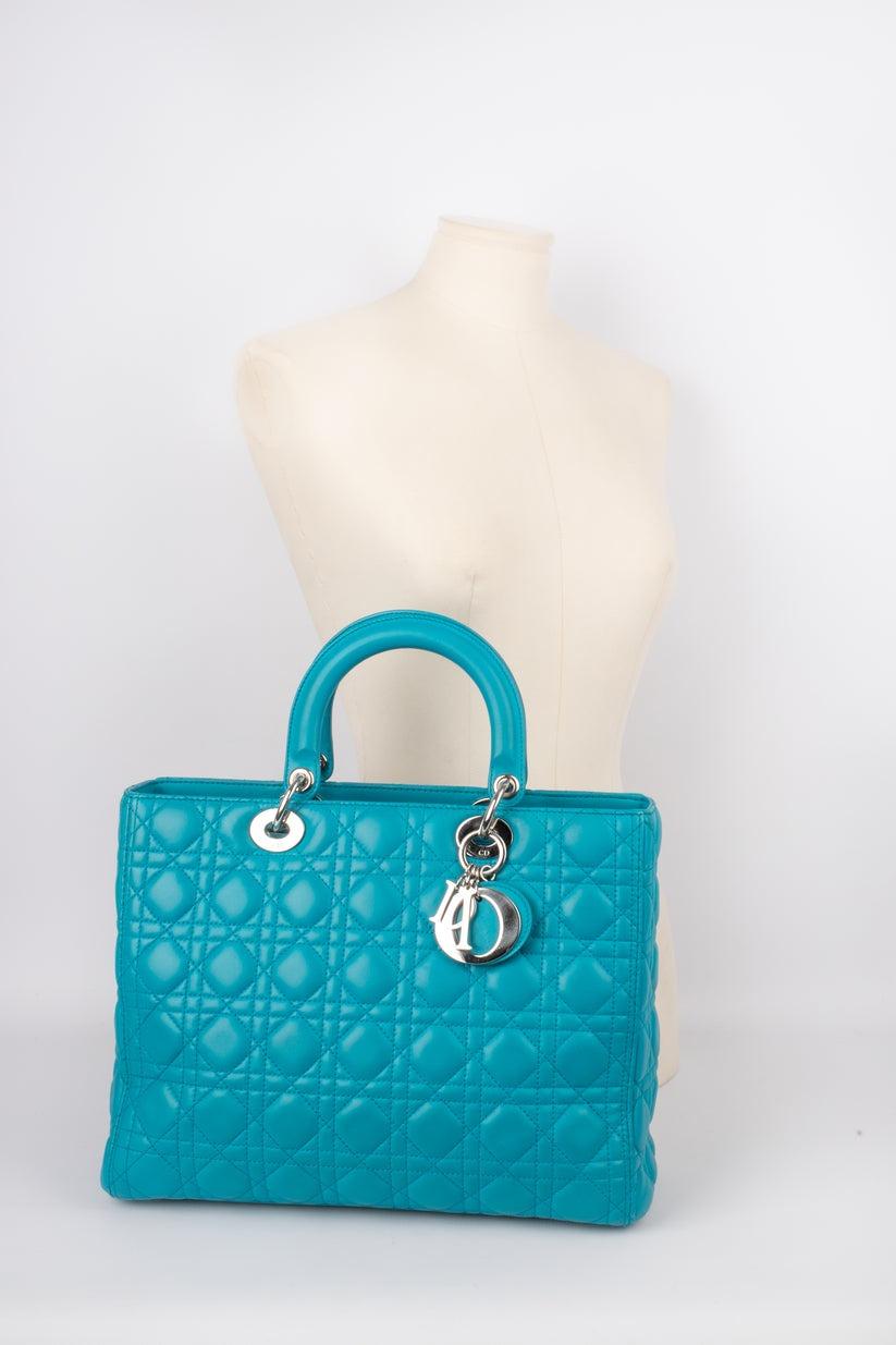 Lady Dior Quilted Turquoise Blue Leather Bag Large Zip, 2013 For Sale 6
