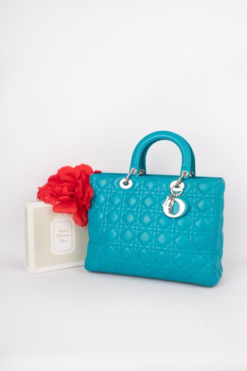 Lady Dior Quilted Turquoise Blue Leather Bag Large Zip, 2013 For Sale 7