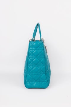 Lady Dior Quilted Turquoise Blue Leather Bag Large Zip, 2013