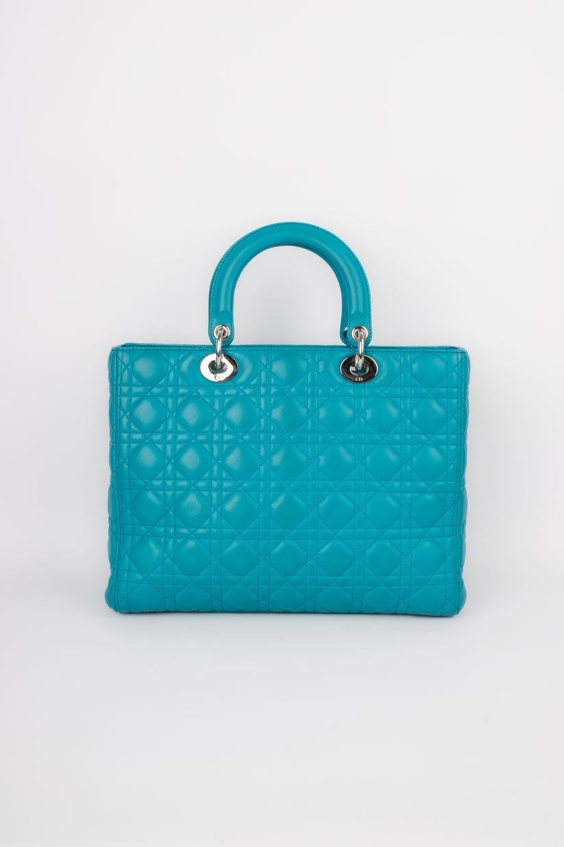 Lady Dior Quilted Turquoise Blue Leather Bag Large Zip, 2013 In Excellent Condition For Sale In SAINT-OUEN-SUR-SEINE, FR
