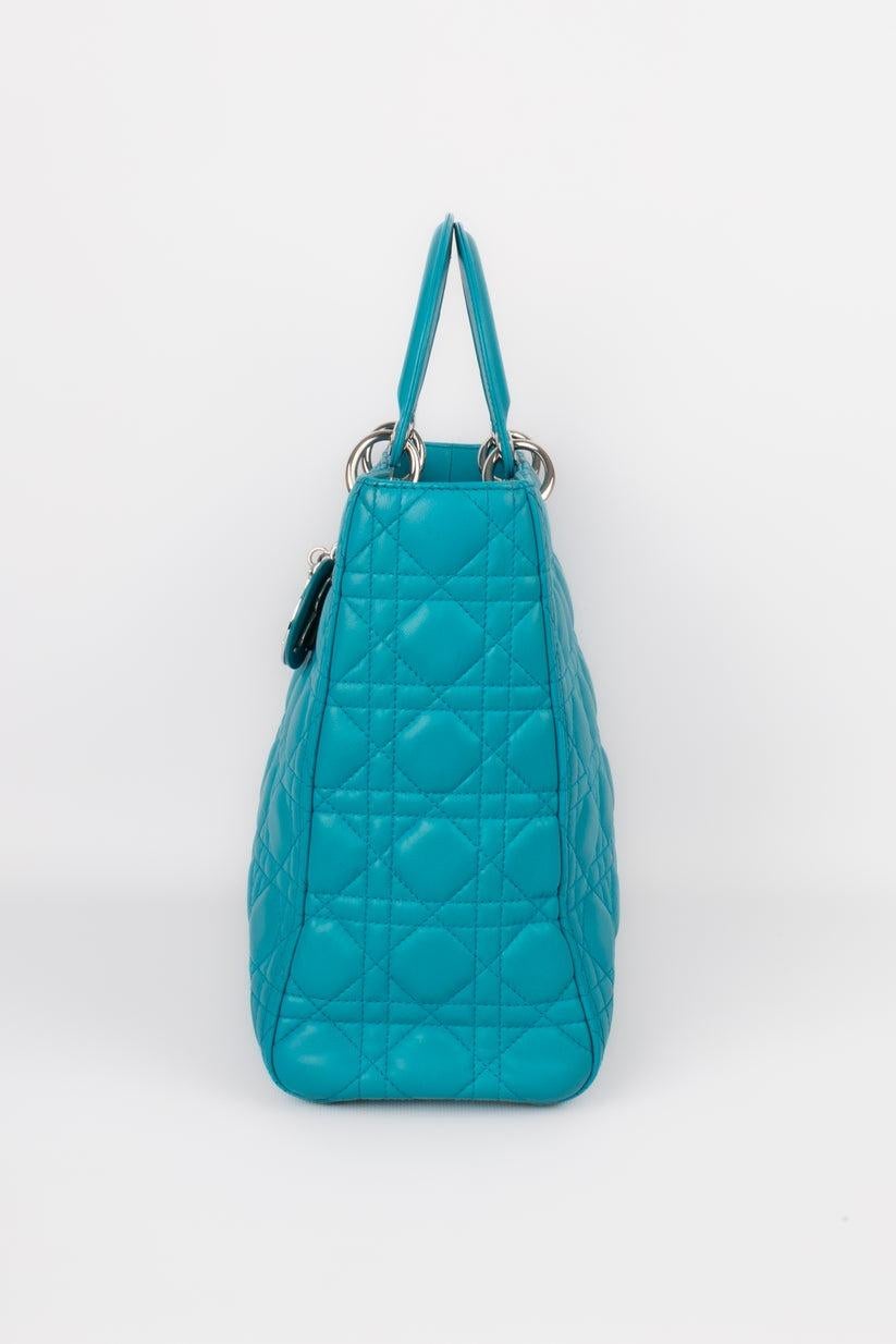 Women's Lady Dior Quilted Turquoise Blue Leather Bag Large Zip, 2013 For Sale