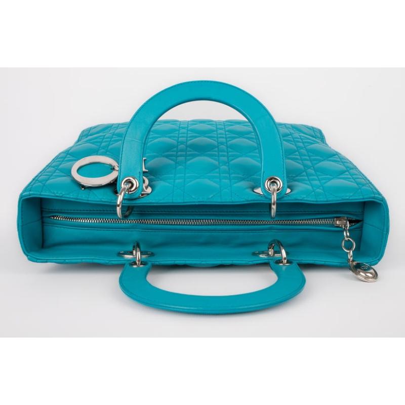 Lady Dior Quilted Turquoise Blue Leather Bag Large Zip, 2013 For Sale 1
