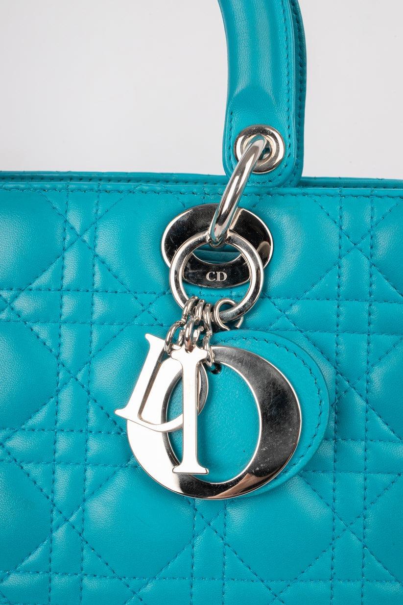 Lady Dior Quilted Turquoise Blue Leather Bag Large Zip, 2013 For Sale 3