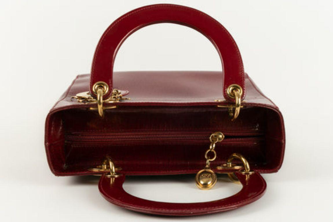 Lady Dior Red Patent Leather Handbag For Sale 2