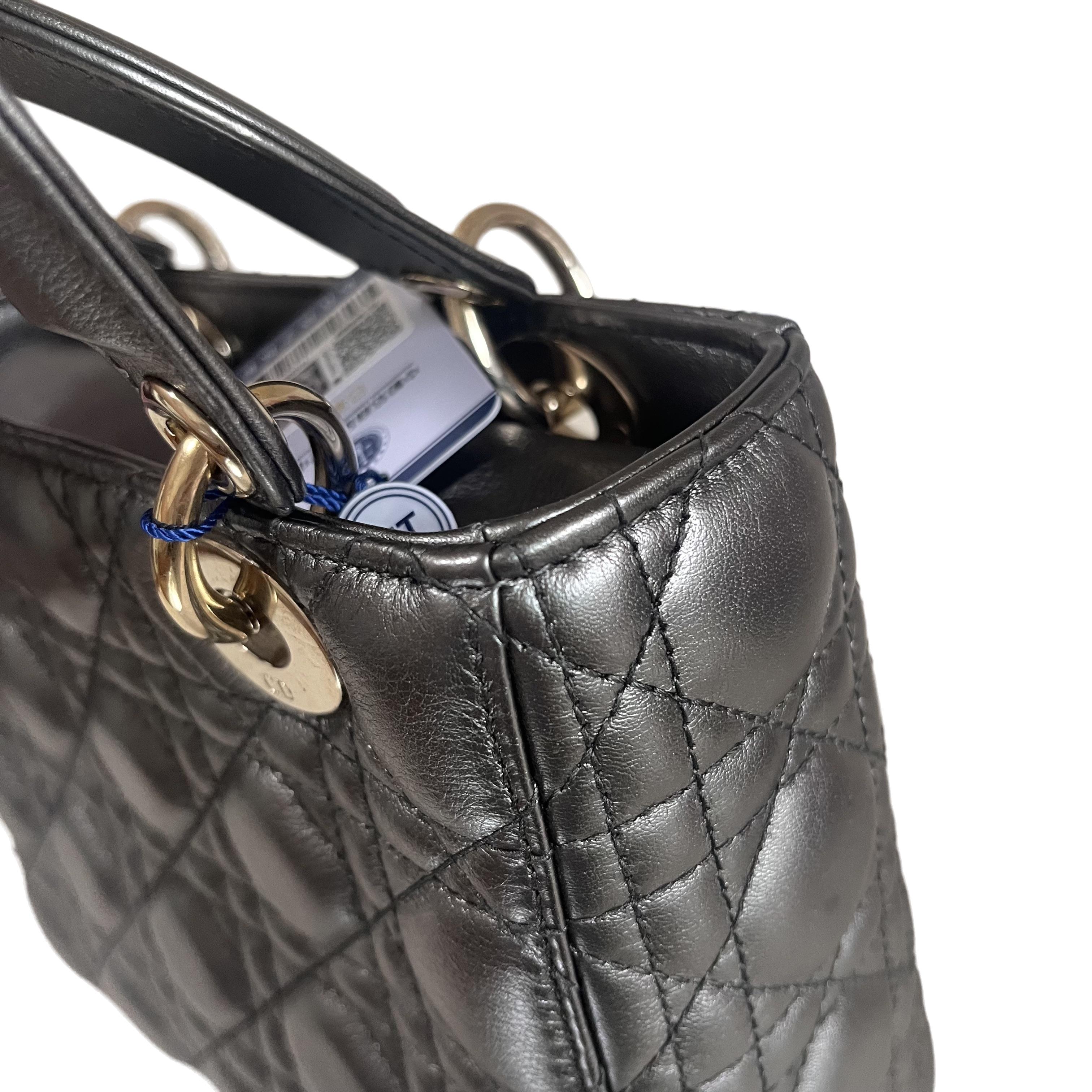 Lady Dior Small ABCdior Gunmetal Grey Cannage Lambskin Handbag with ABC Strap 11