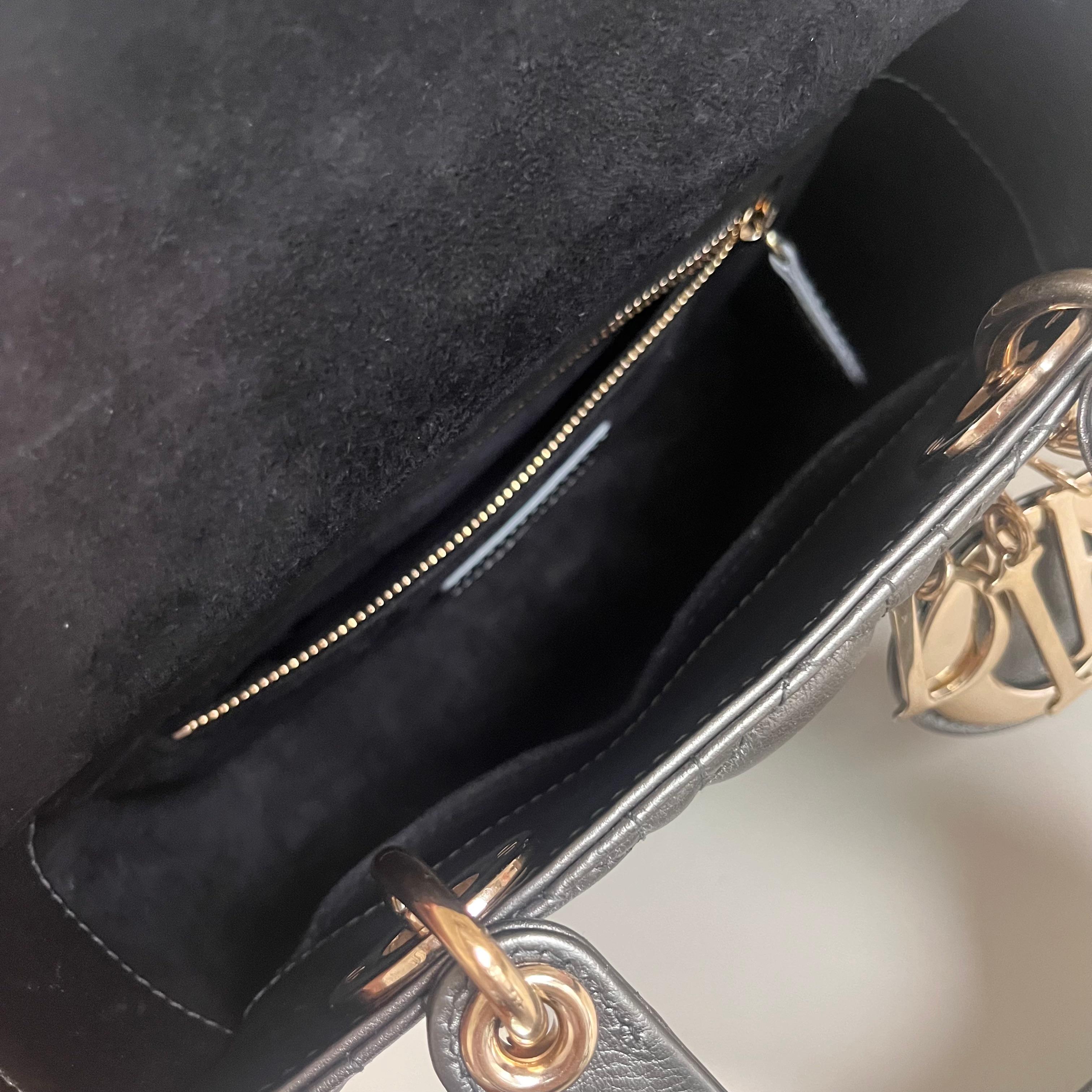Lady Dior Small ABCdior Gunmetal Grey Cannage Lambskin Handbag with ABC Strap 12