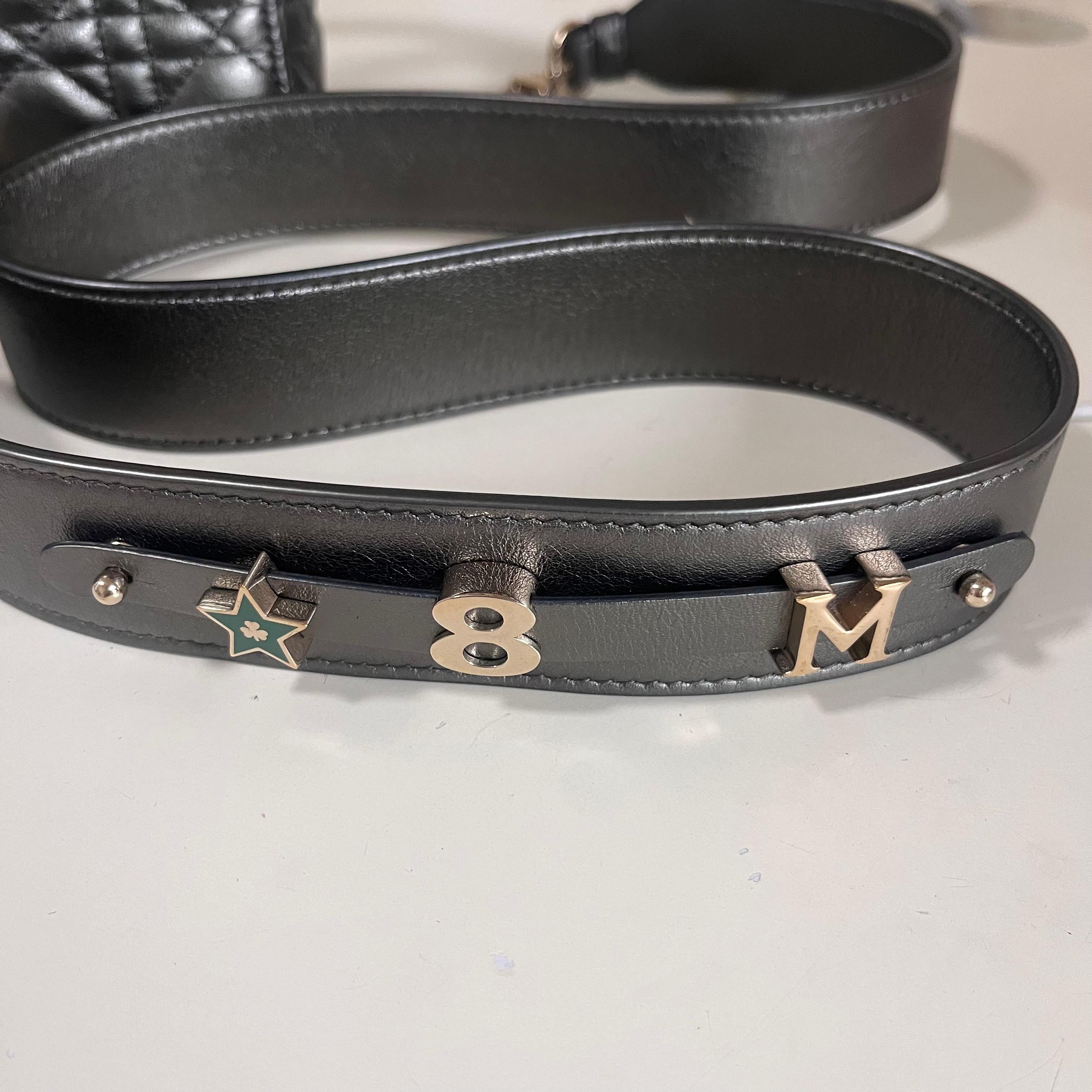 Lady Dior Small ABCdior Gunmetal Grey Cannage Lambskin Handbag with ABC Strap 15