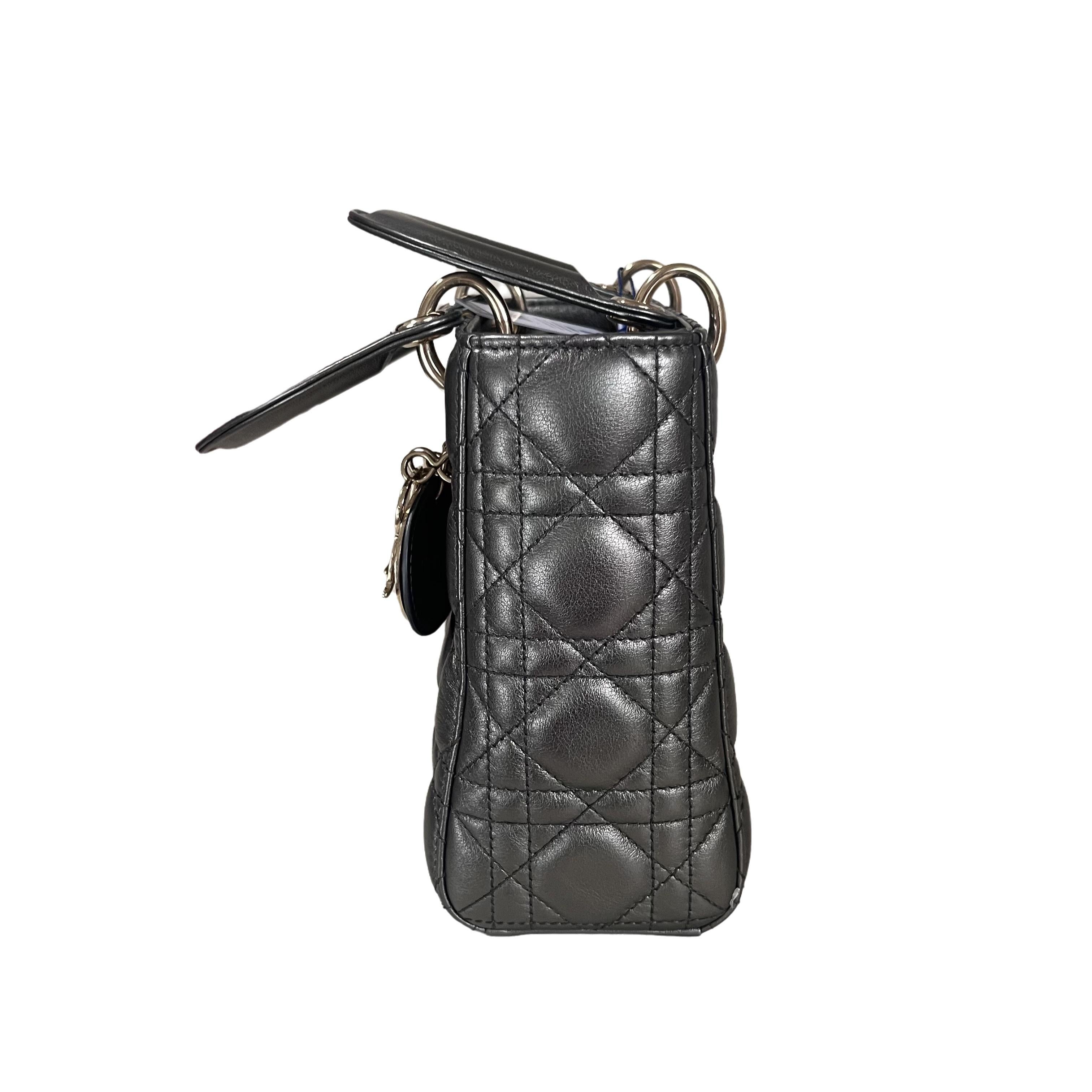 Lady Dior Small ABCdior Gunmetal Grey Cannage Lambskin Handbag with ABC Strap 1