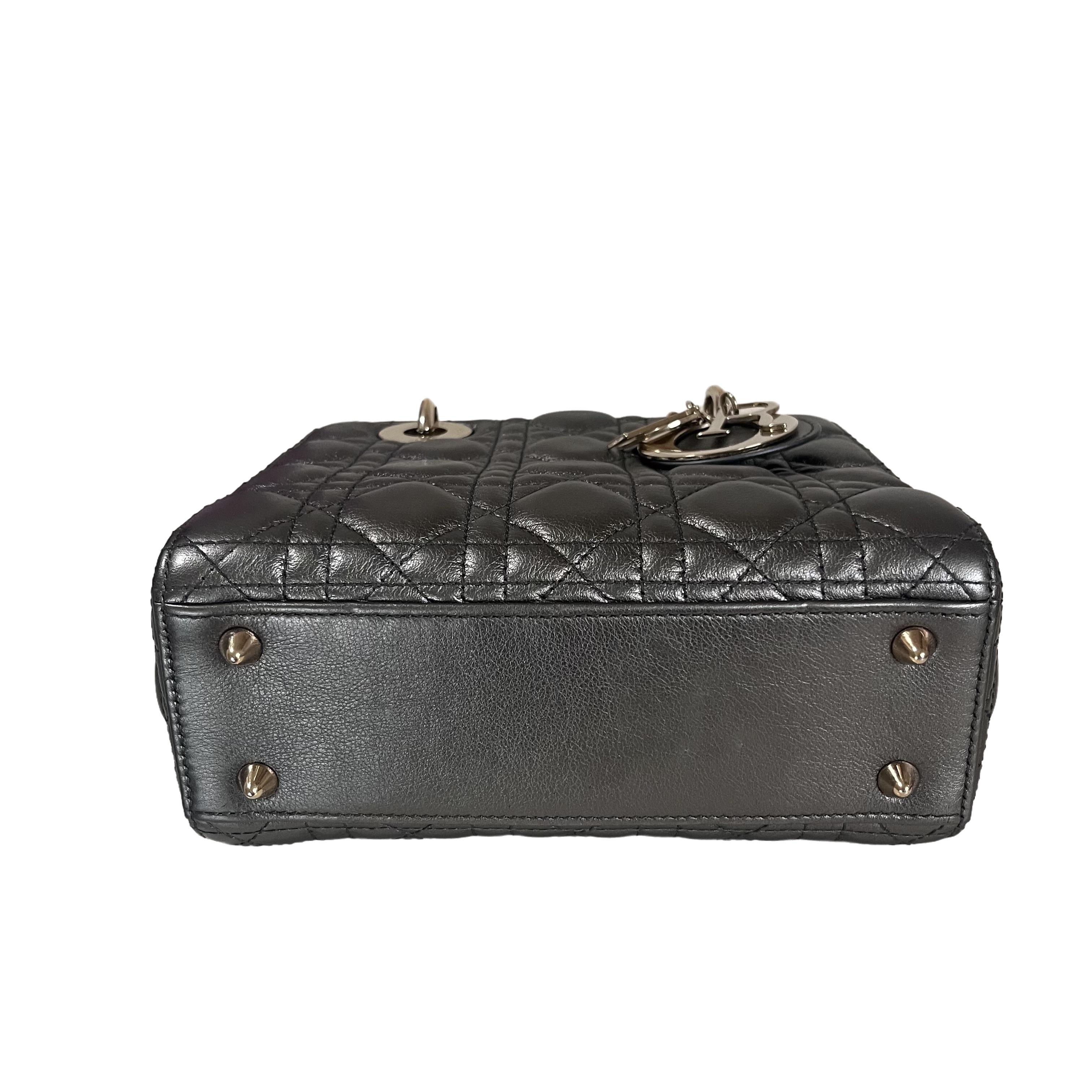 Lady Dior Small ABCdior Gunmetal Grey Cannage Lambskin Handbag with ABC Strap 2