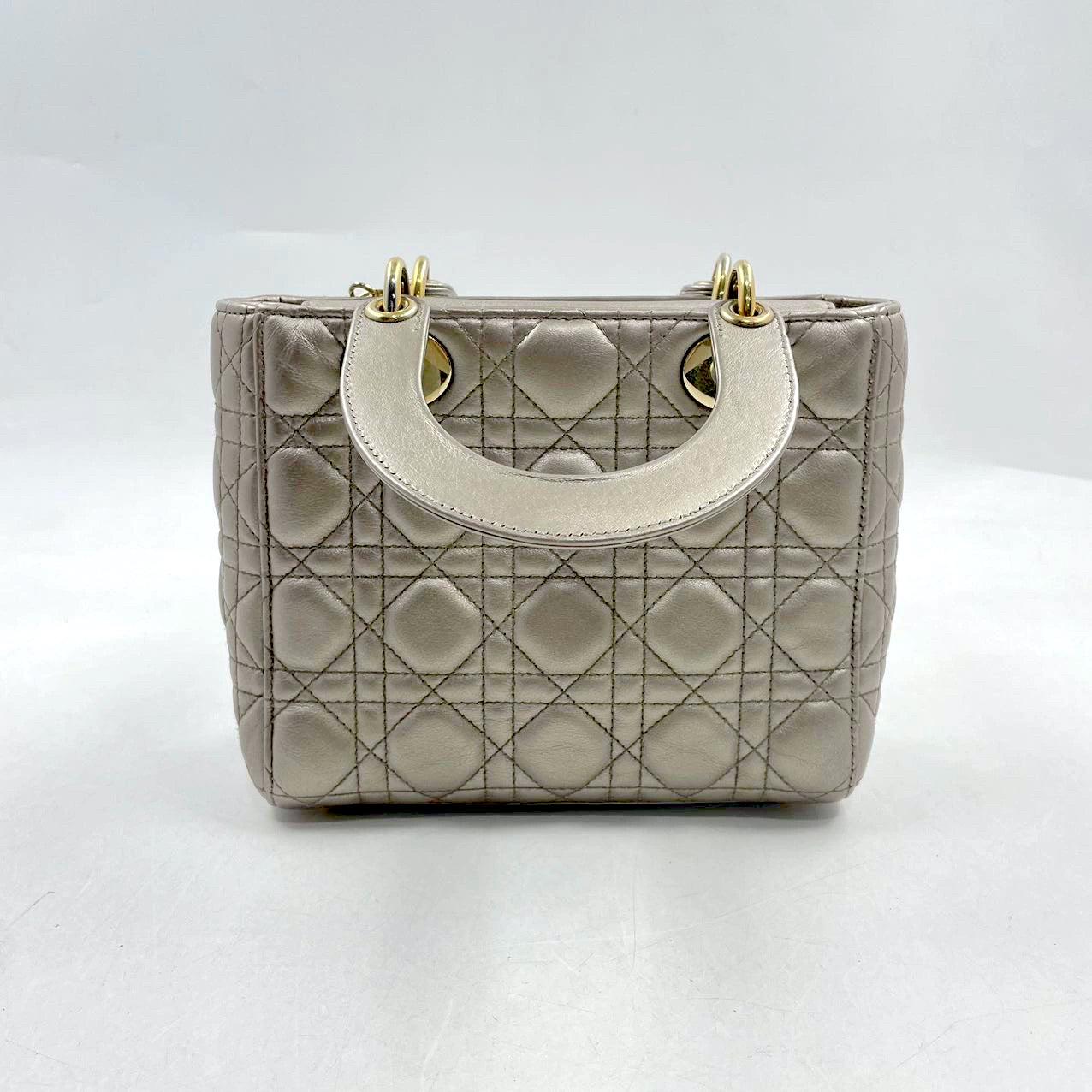 Lady Dior Small ABCdior Light Copper Gold Cannage Lambskin Handbag w/ ABC Strap In Good Condition For Sale In AUBERVILLIERS, FR