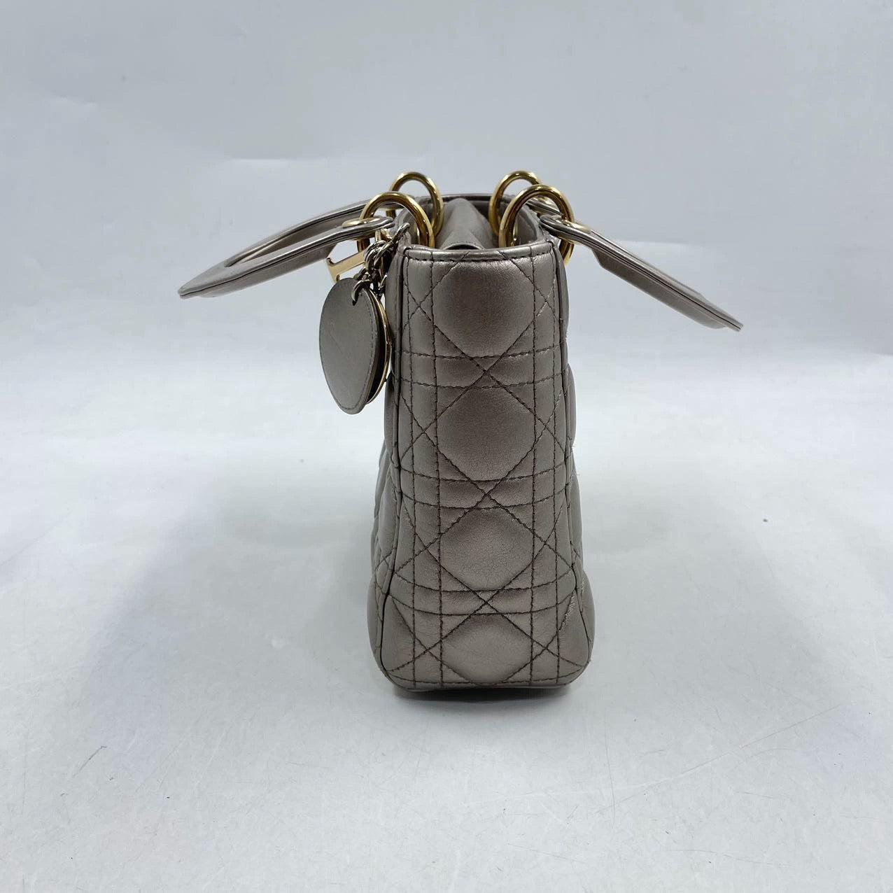 Women's Lady Dior Small ABCdior Light Copper Gold Cannage Lambskin Handbag w/ ABC Strap For Sale
