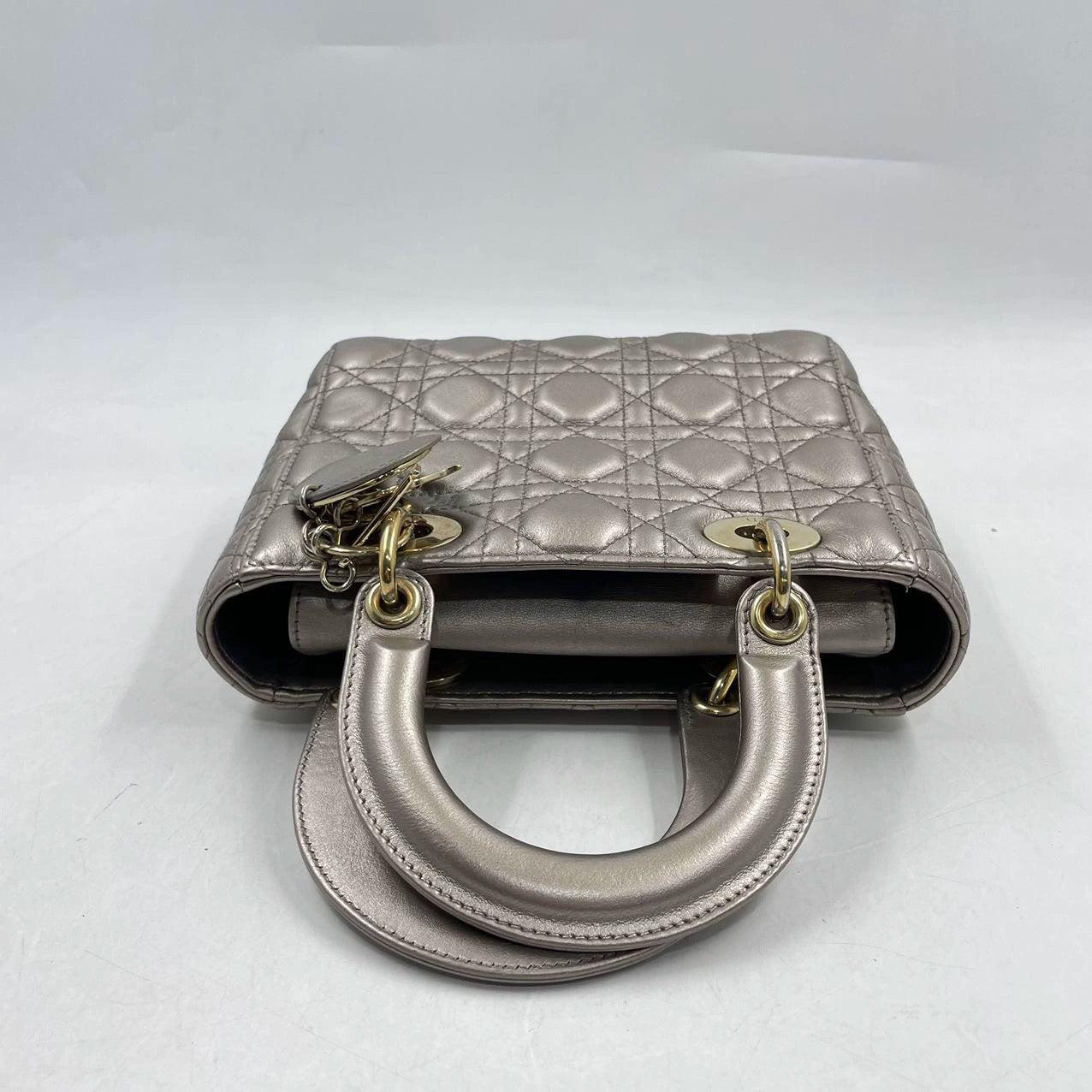 Lady Dior Small ABCdior Light Copper Gold Cannage Lambskin Handbag w/ ABC Strap For Sale 1