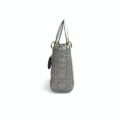 Lady Dior Small ABCdior Metallic Grey Cannage Lambskin Handbag with Strap 2019