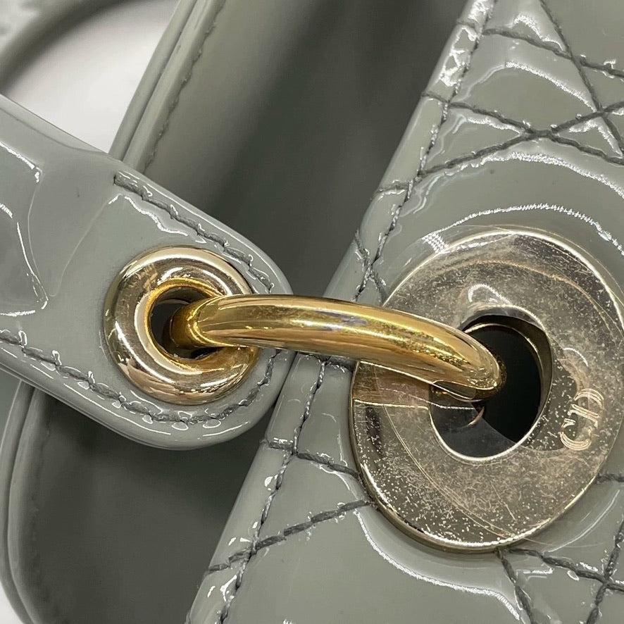 Lady Dior Small Grey Patent Leather with Strap For Sale 6