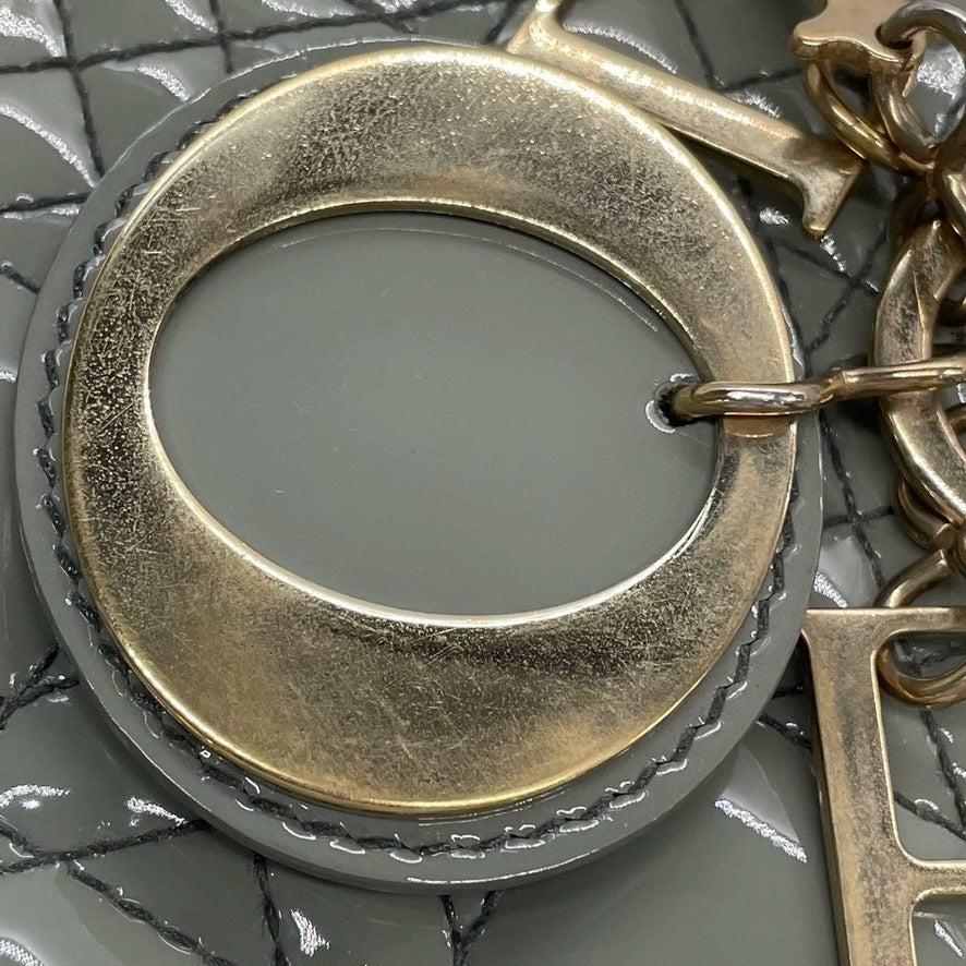 Lady Dior Small Grey Patent Leather with Strap For Sale 8