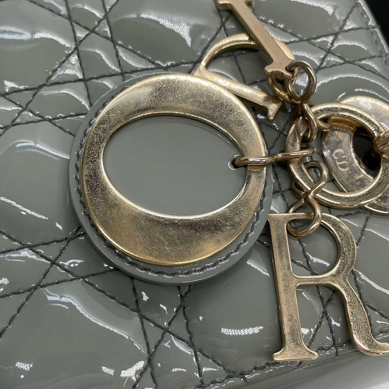 Lady Dior Small Grey Patent Leather with Strap For Sale 9