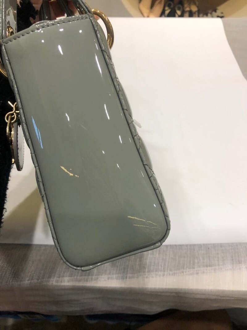Lady Dior Small Grey Patent Leather with Strap For Sale 12