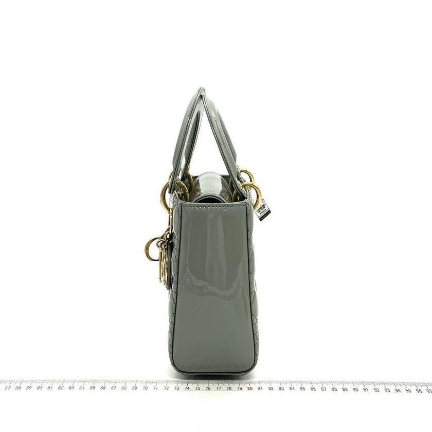 Women's Lady Dior Small Grey Patent Leather with Strap For Sale